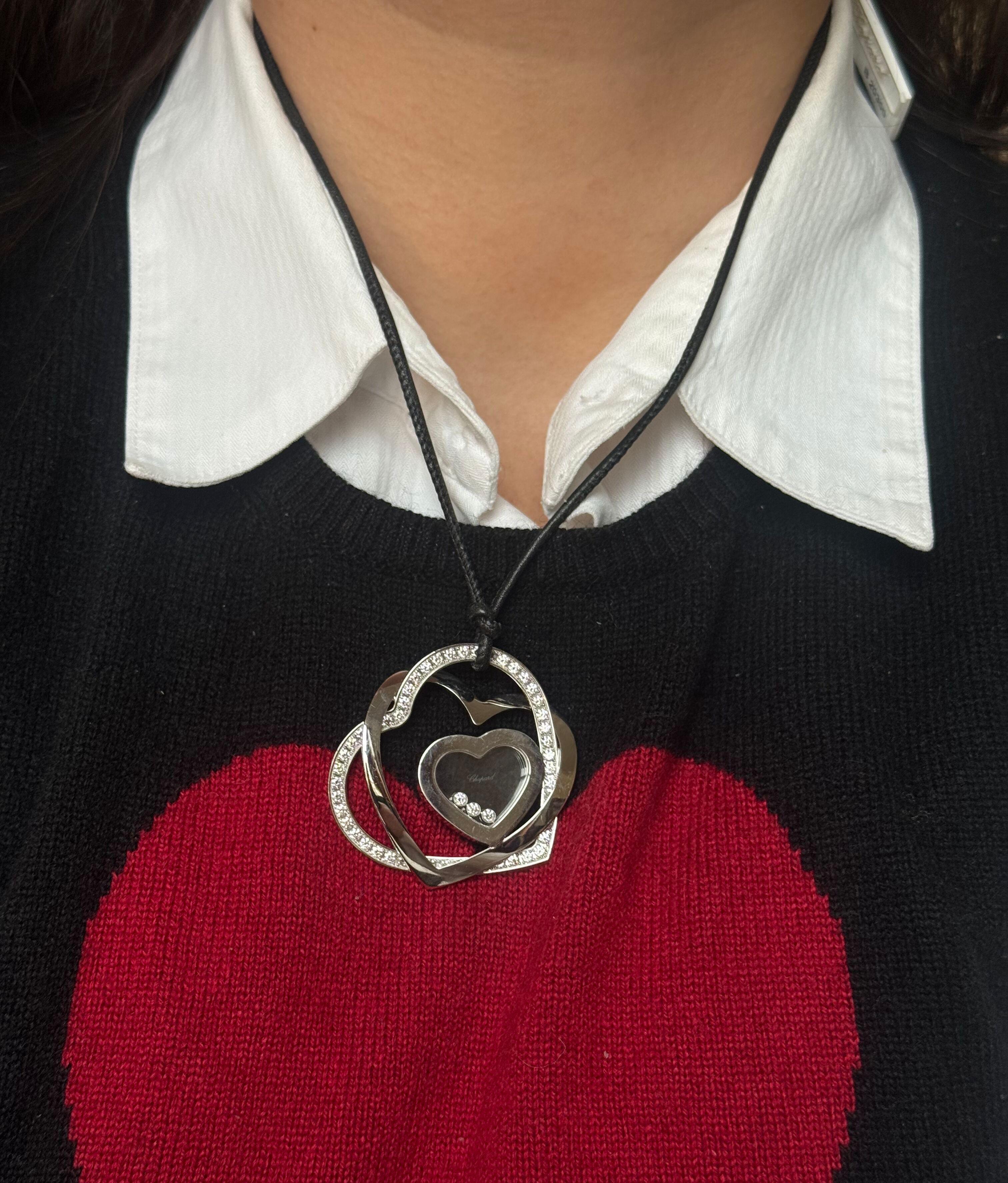 Chopard Happy Hearts Diamond Gold Pendant Cord Necklace 796881-1001