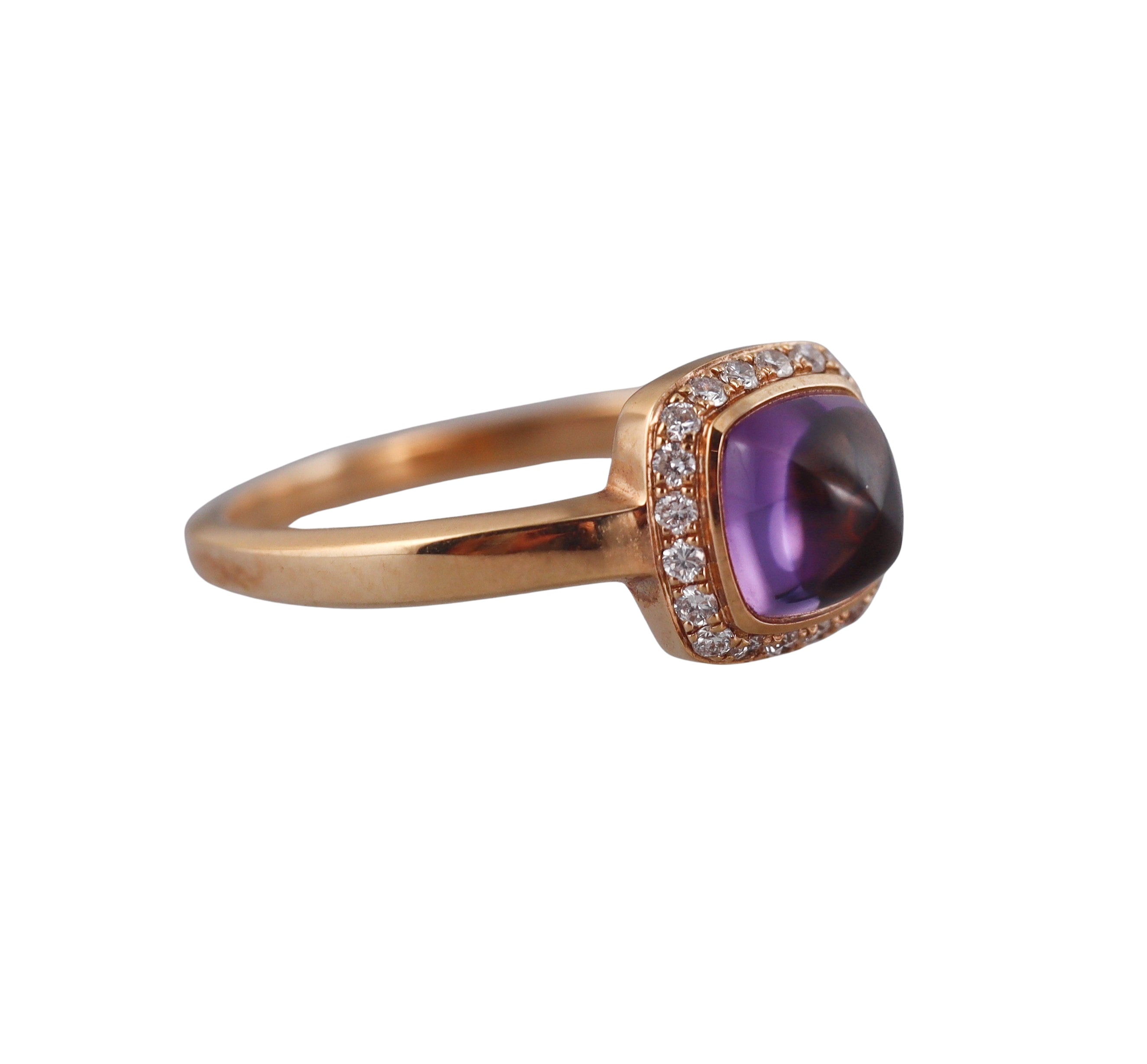 Fred Pain de Sucre Rose Gold Diamond Amethyst Small Model Ring