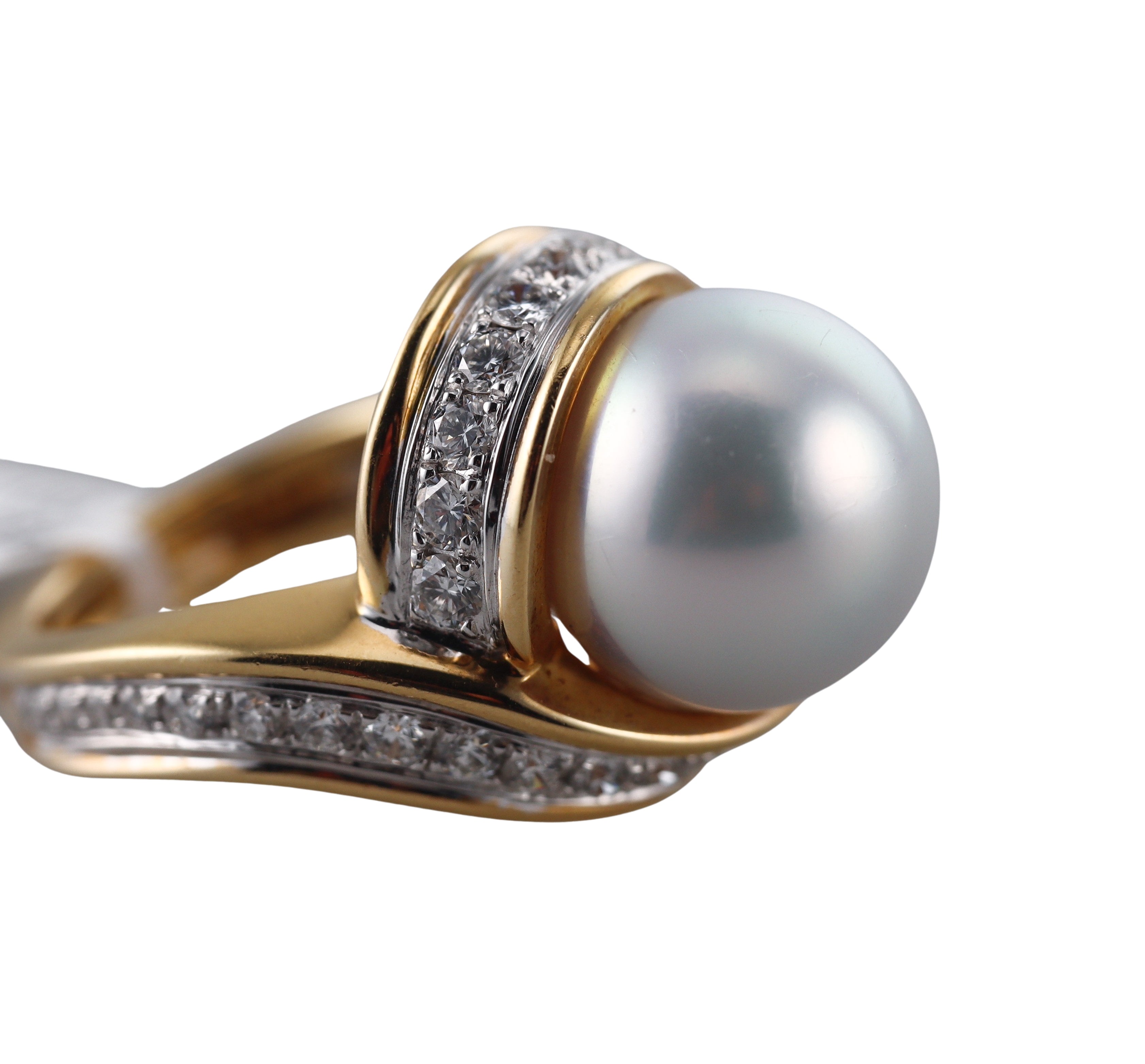Assael Angela Cummings South Sea Pearl Diamond Scroll Gold Ring