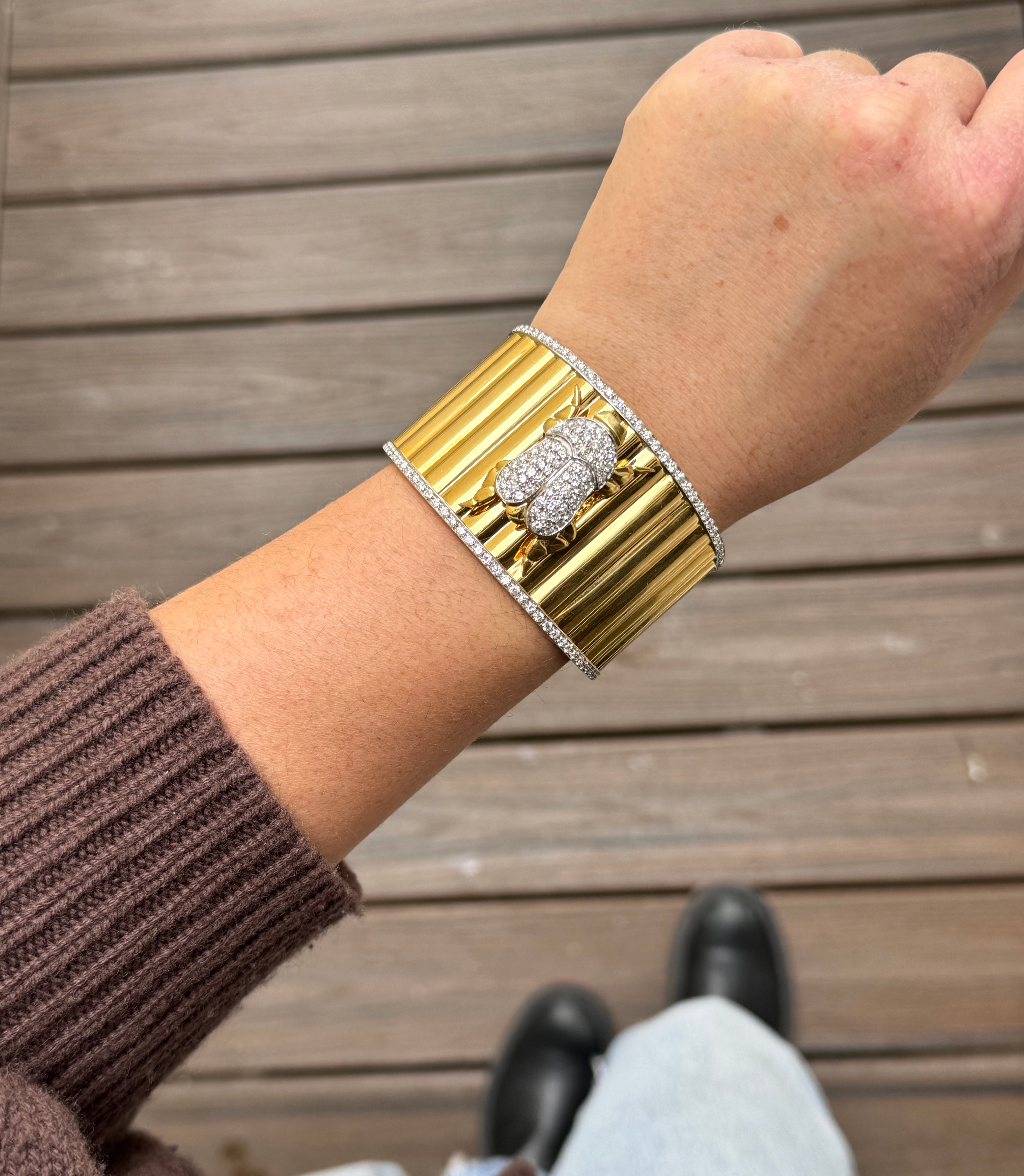 Valente Diamond Gold Scarab Beetle Cuff Bracelet