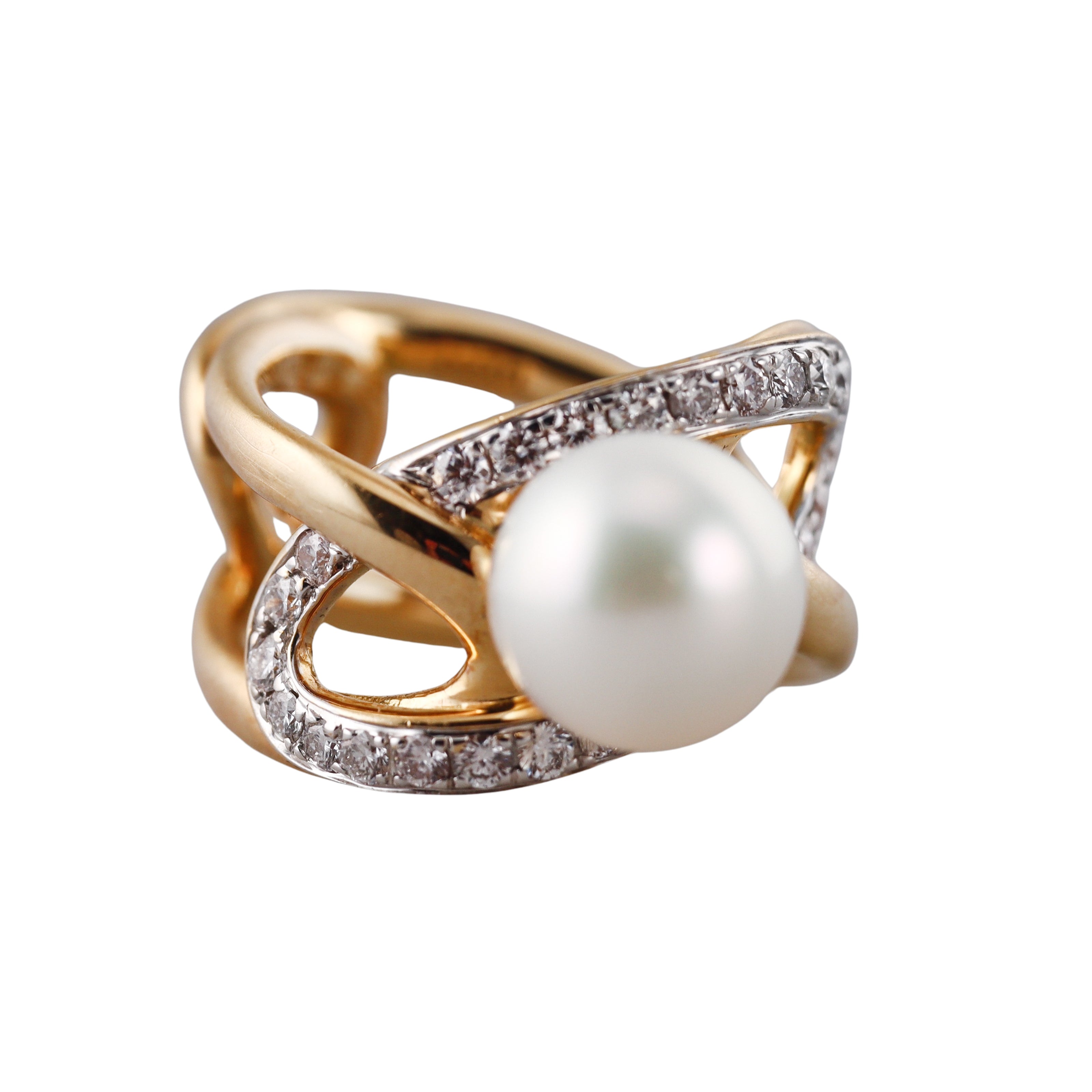 Assael Angela Cummings South Sea Pearl Diamond Sculpted Gold Ring