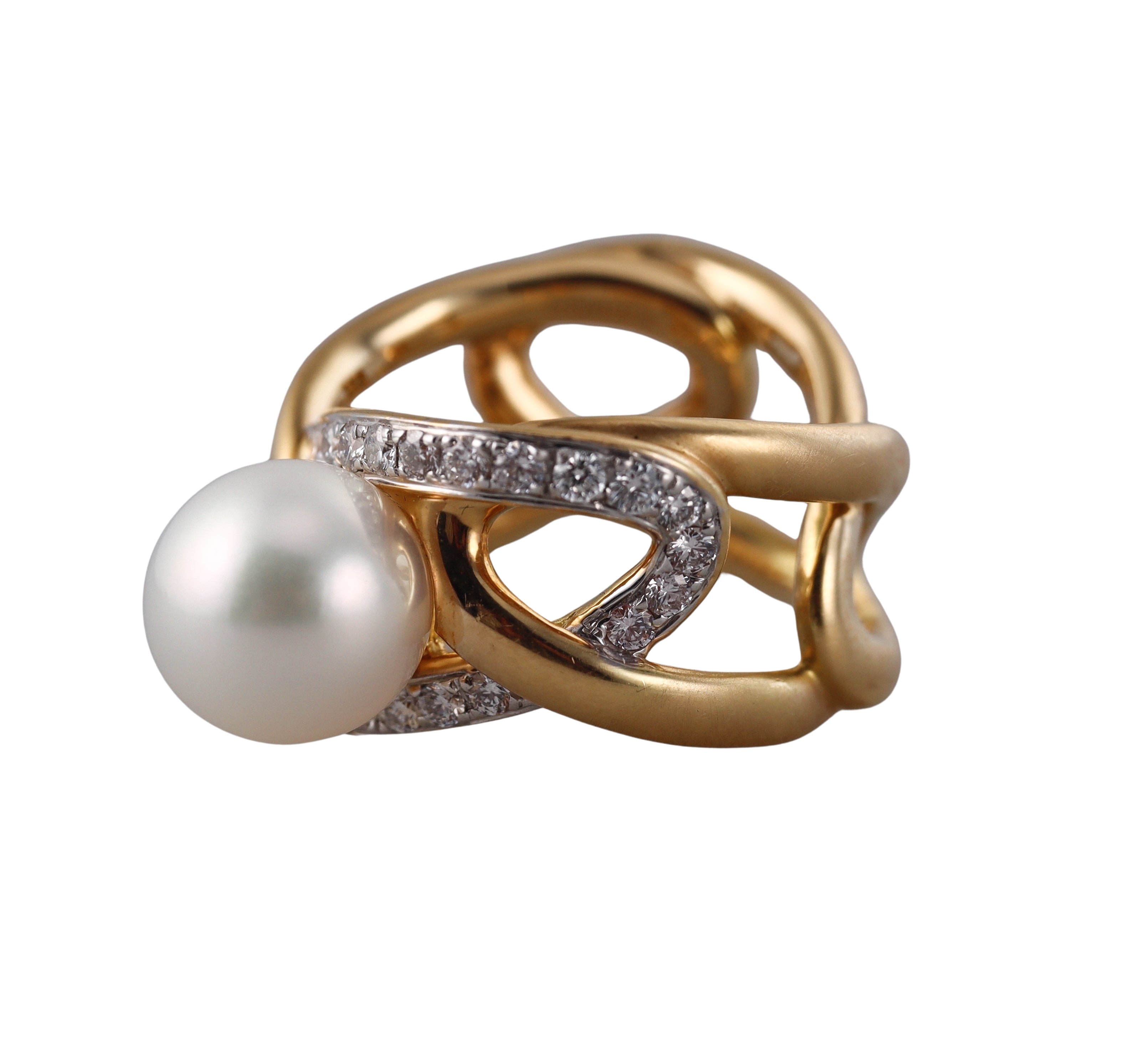 Assael Angela Cummings South Sea Pearl Diamond Sculpted Gold Ring