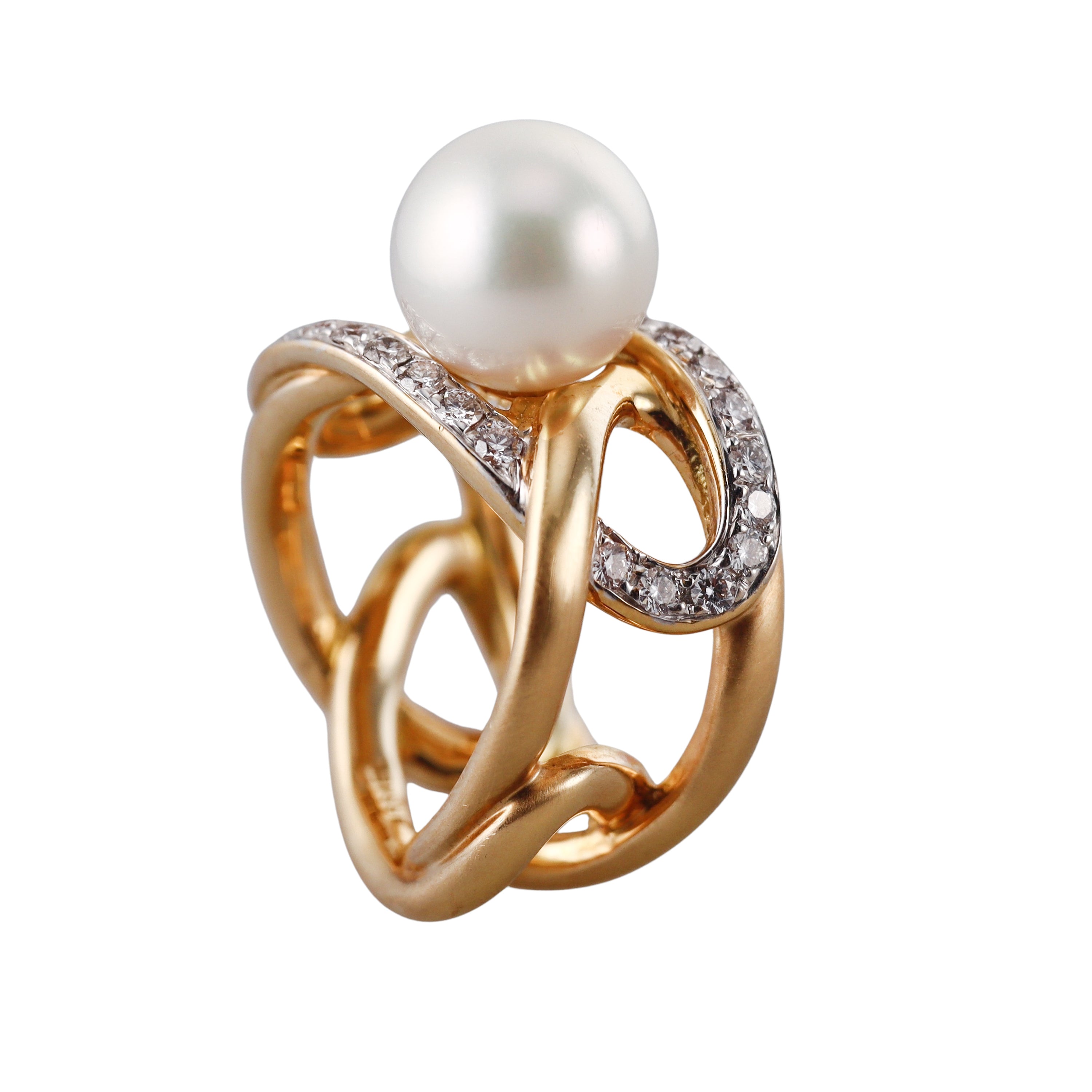 Assael Angela Cummings South Sea Pearl Diamond Sculpted Gold Ring