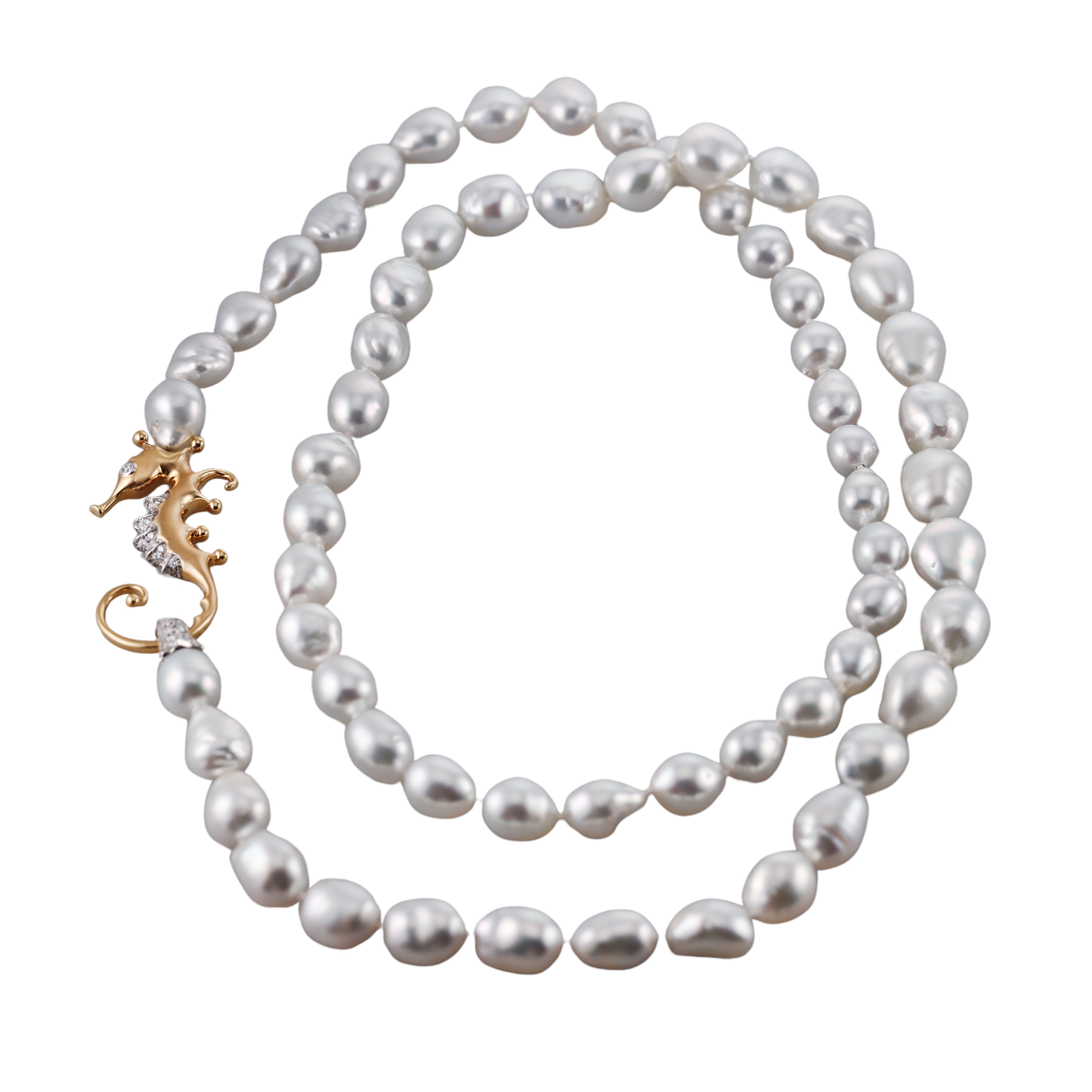 Assael Angela Cummings Baroque South Sea Pearl Diamond Seahorse Gold Necklace