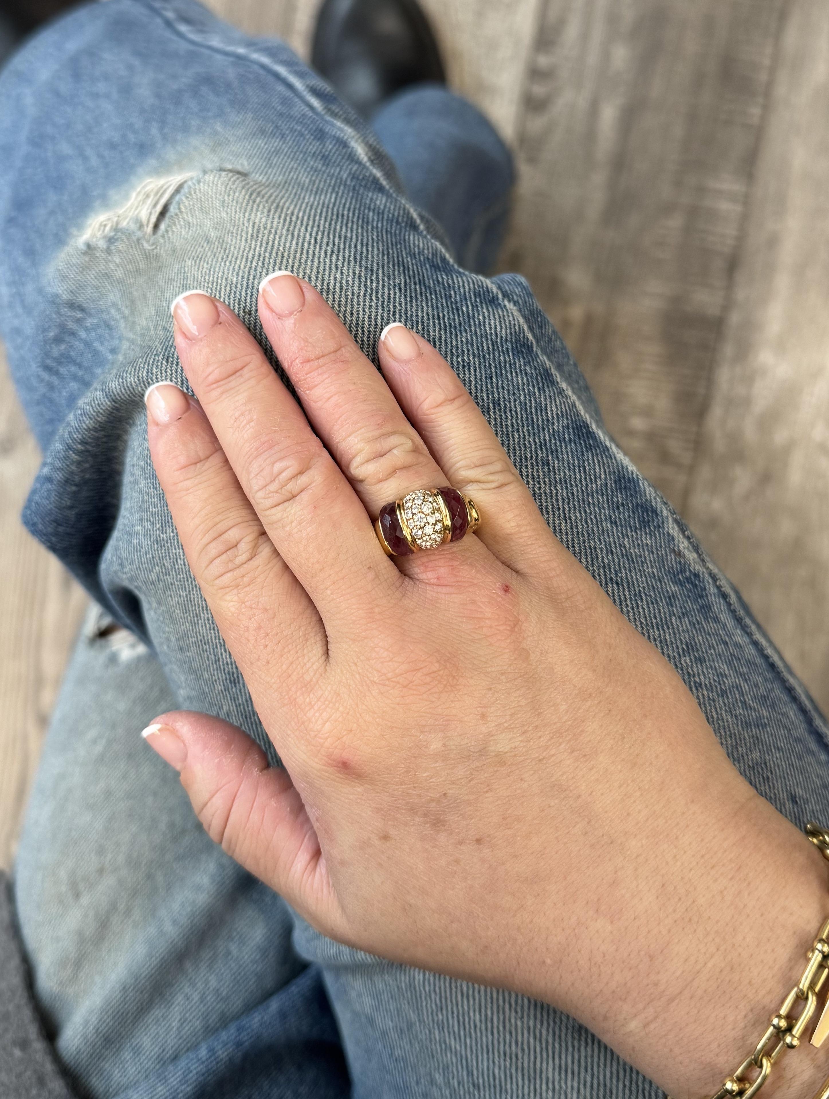 Bulgari Doppio Cuore Diamond Tourmaline Gold Ring