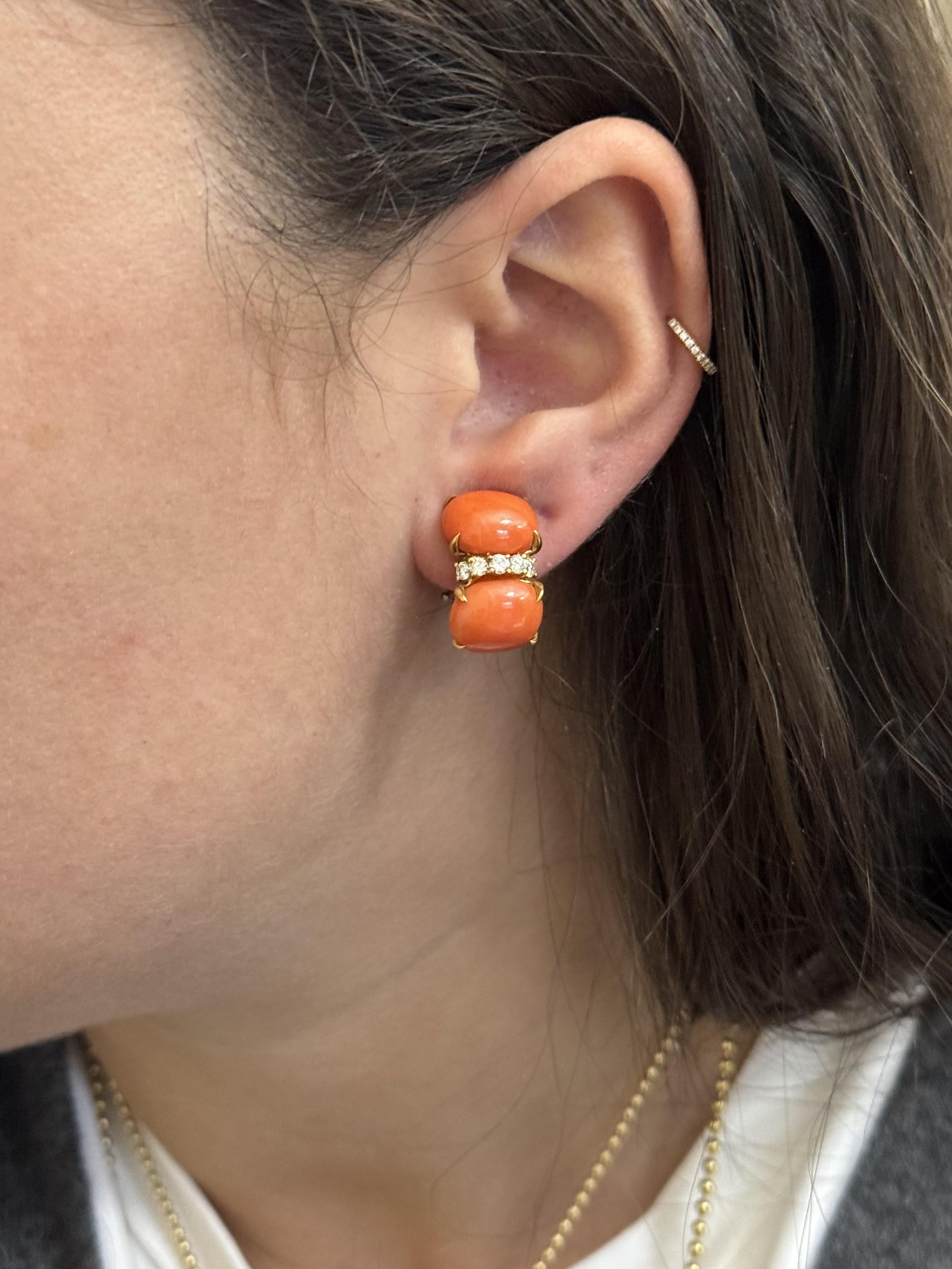 Seaman Schepps Coral Diamond Gold Earrings