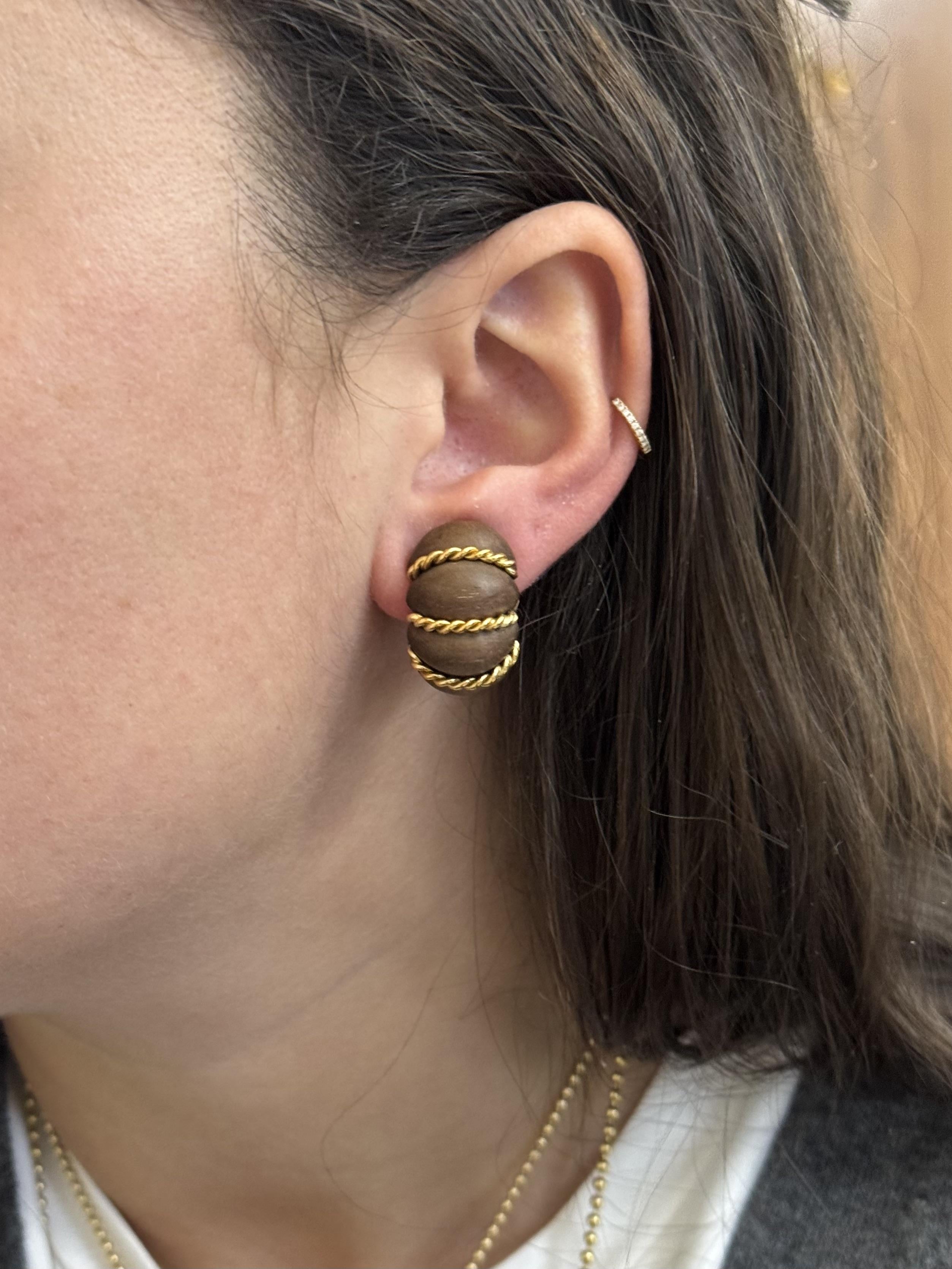 Seaman Schepps Wood Gold Shrimp Earrings