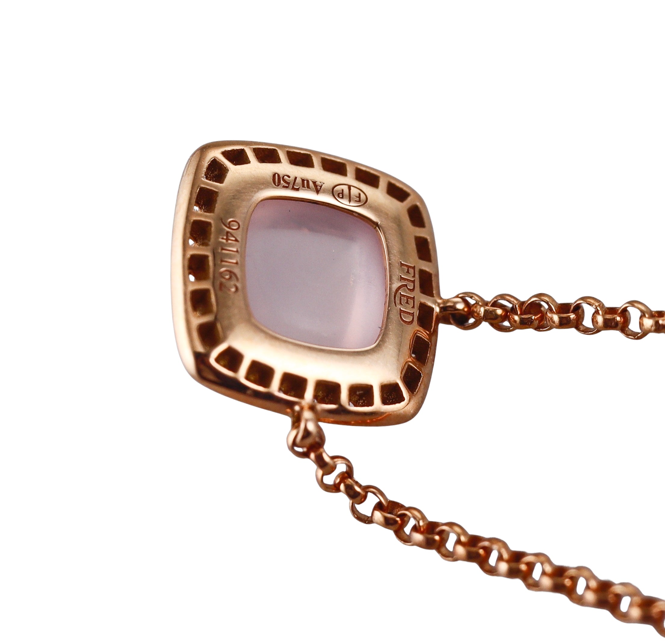 Fred Pain de Sucre Rose Gold Quartz Diamond Medium Model Necklace