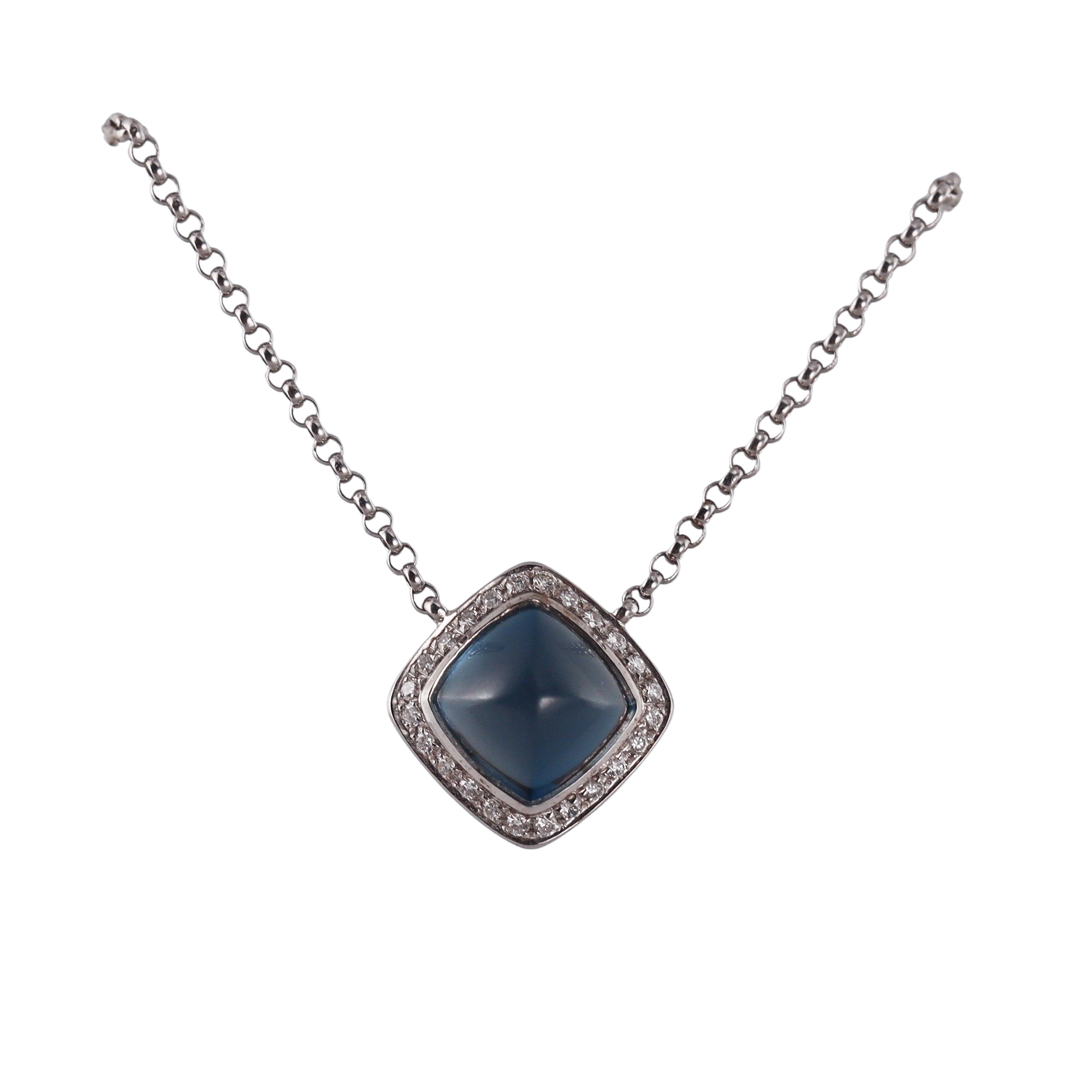 Fred Pain de Sucre White Gold Blue Topaz Diamond Medium Model Necklace