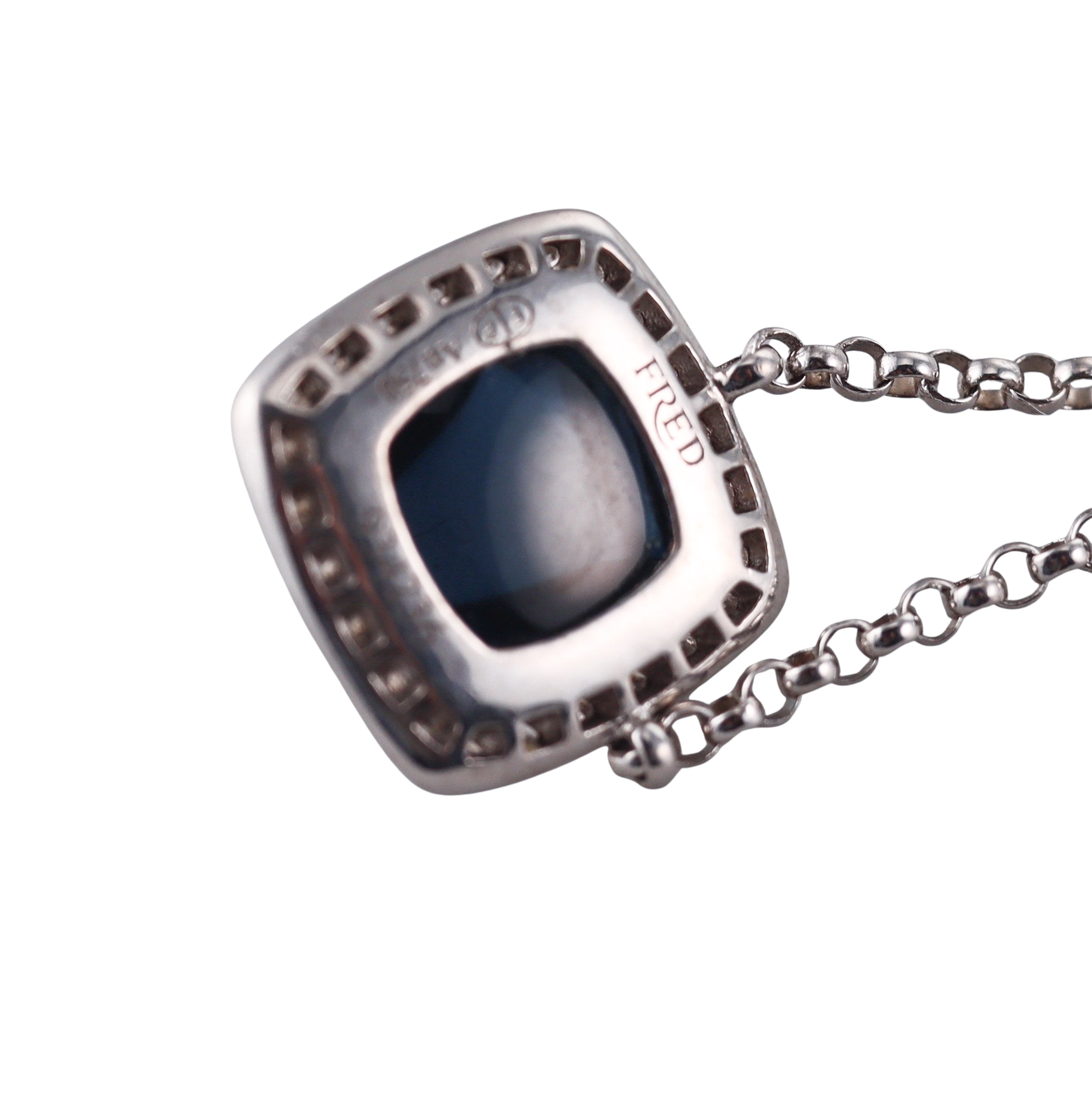 Fred Pain de Sucre White Gold Blue Topaz Diamond Medium Model Necklace