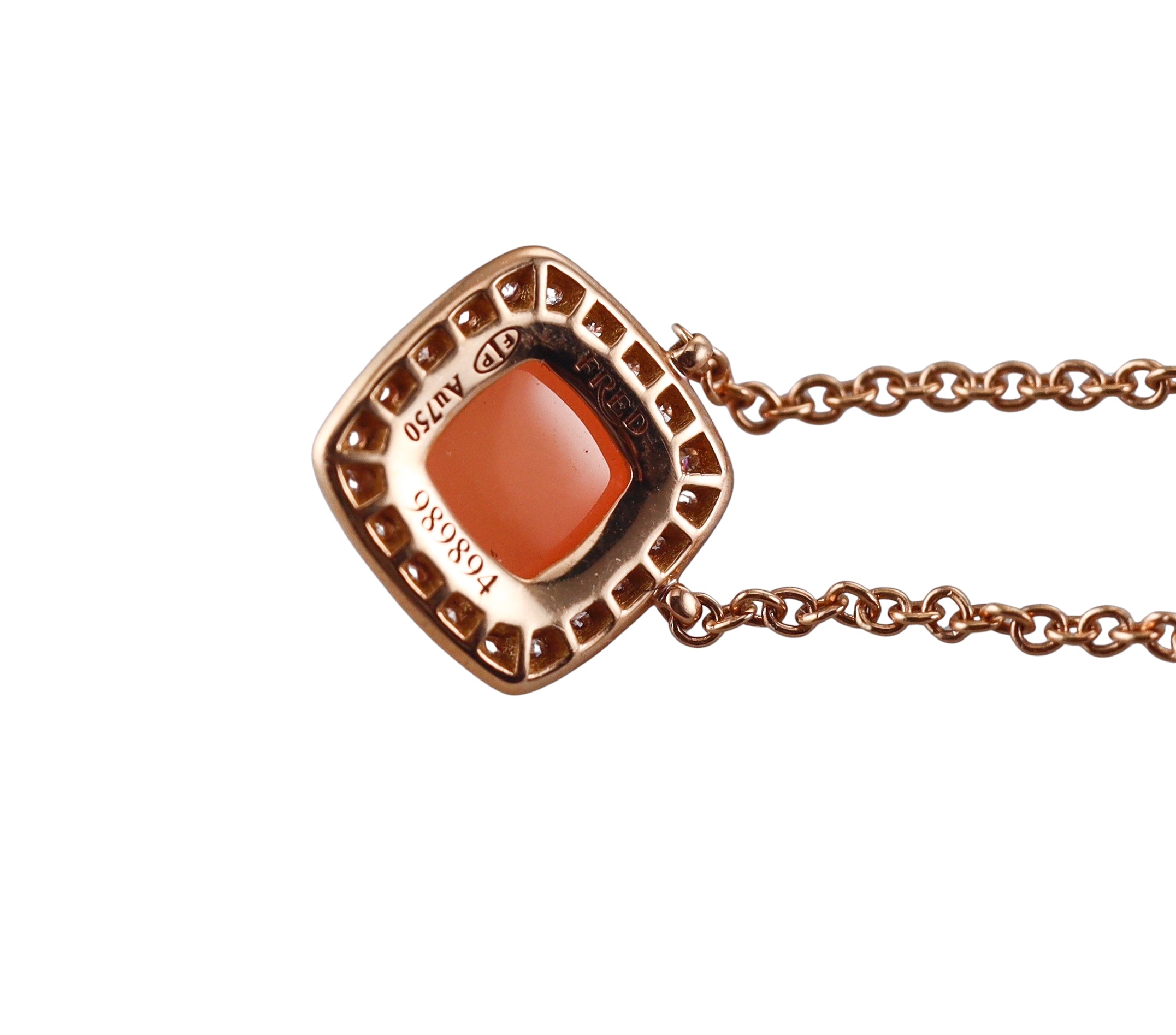 Fred Pain de Sucre Rose Gold Peach Moonstone Diamond Necklace