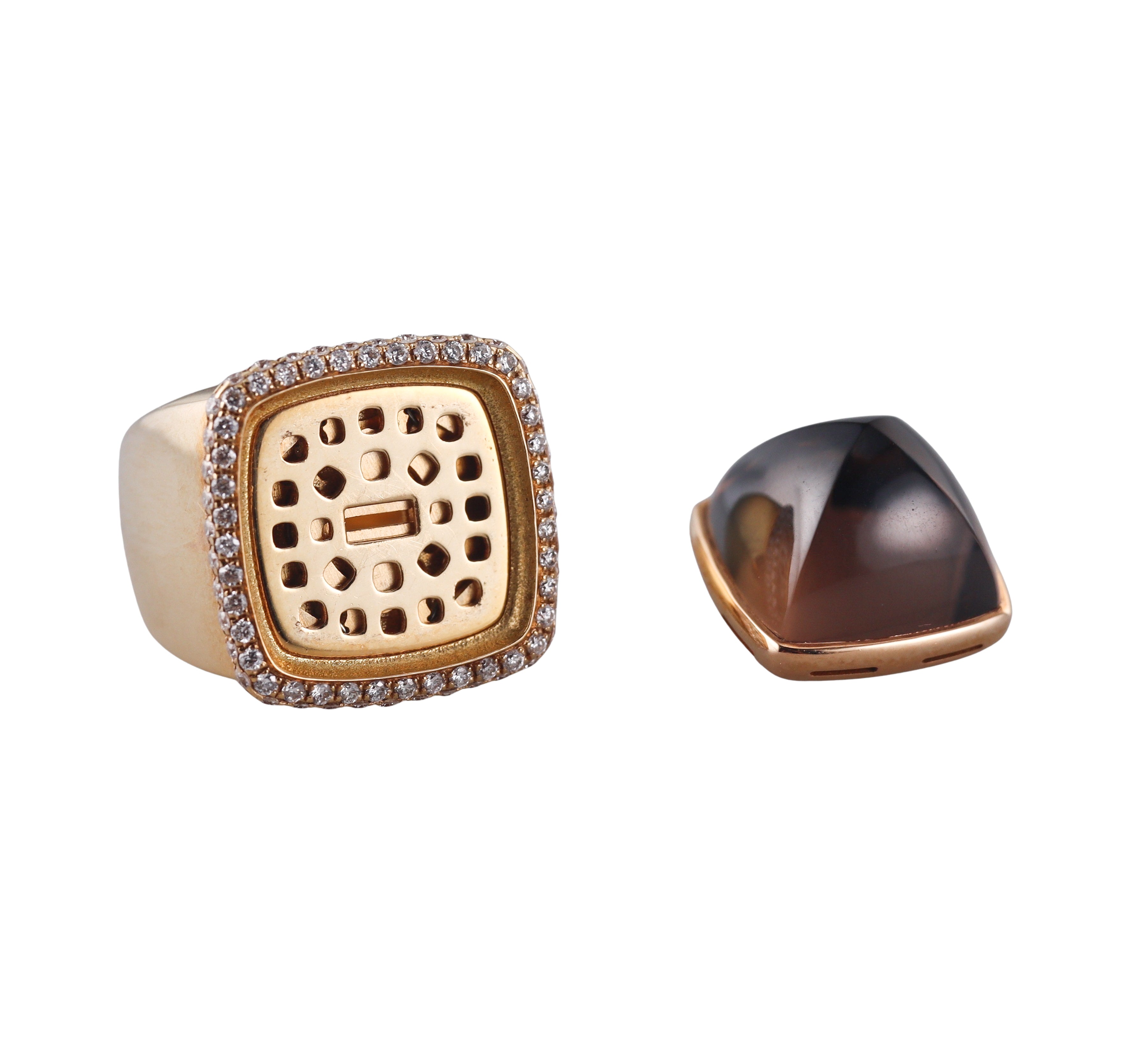 Fred Pain de Sucre Rose Gold Diamond Customizable Smokey Quartz Ring