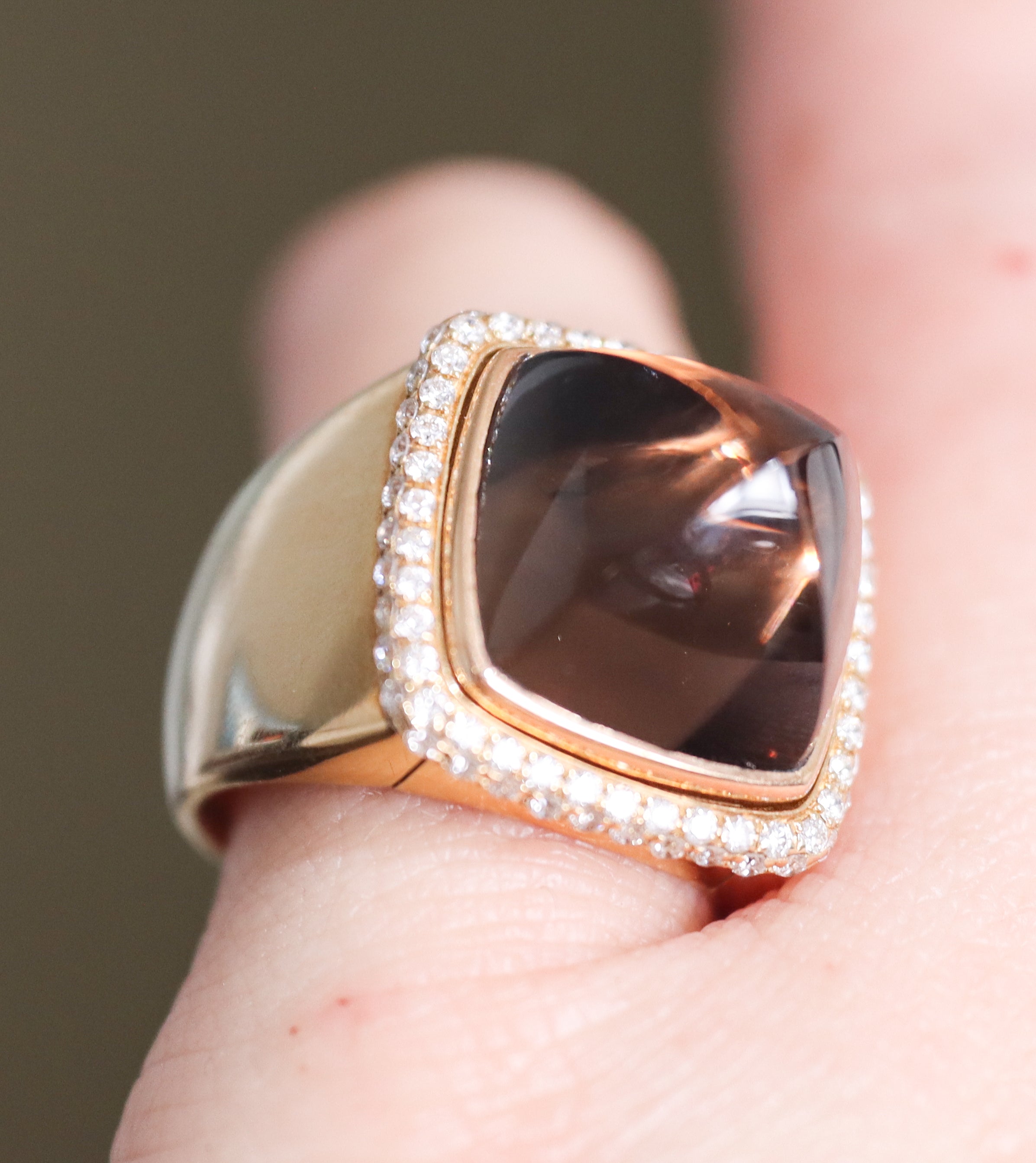 Fred Pain de Sucre Rose Gold Diamond Customizable Smokey Quartz Ring