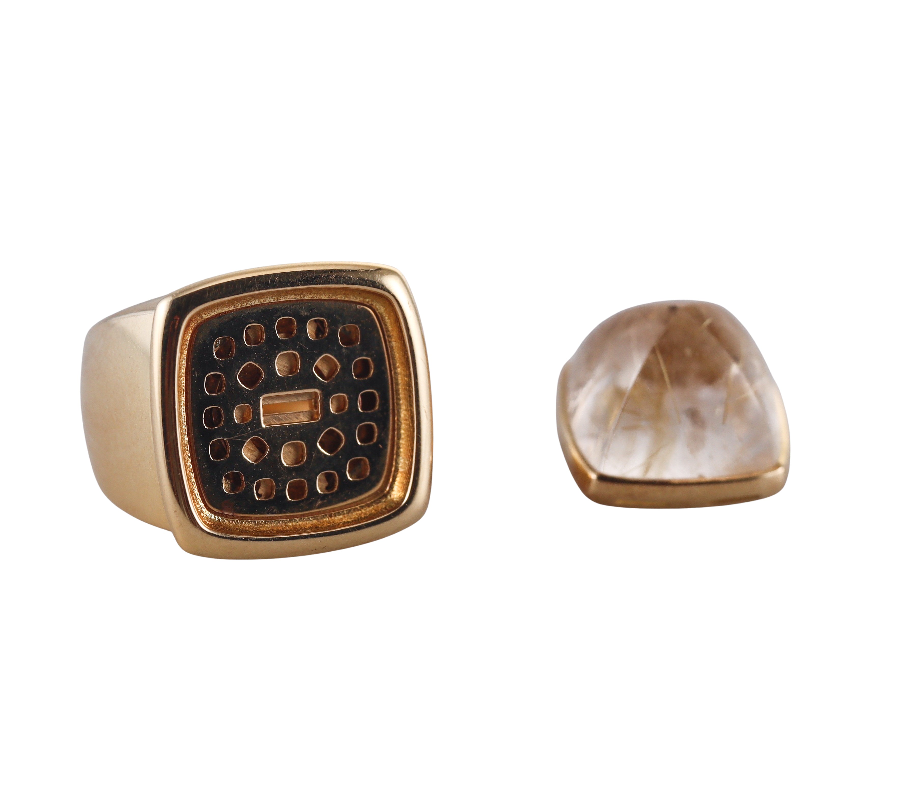 Fred Pain de Sucre Yellow Gold Customizable Rutilated Quartz Large Ring