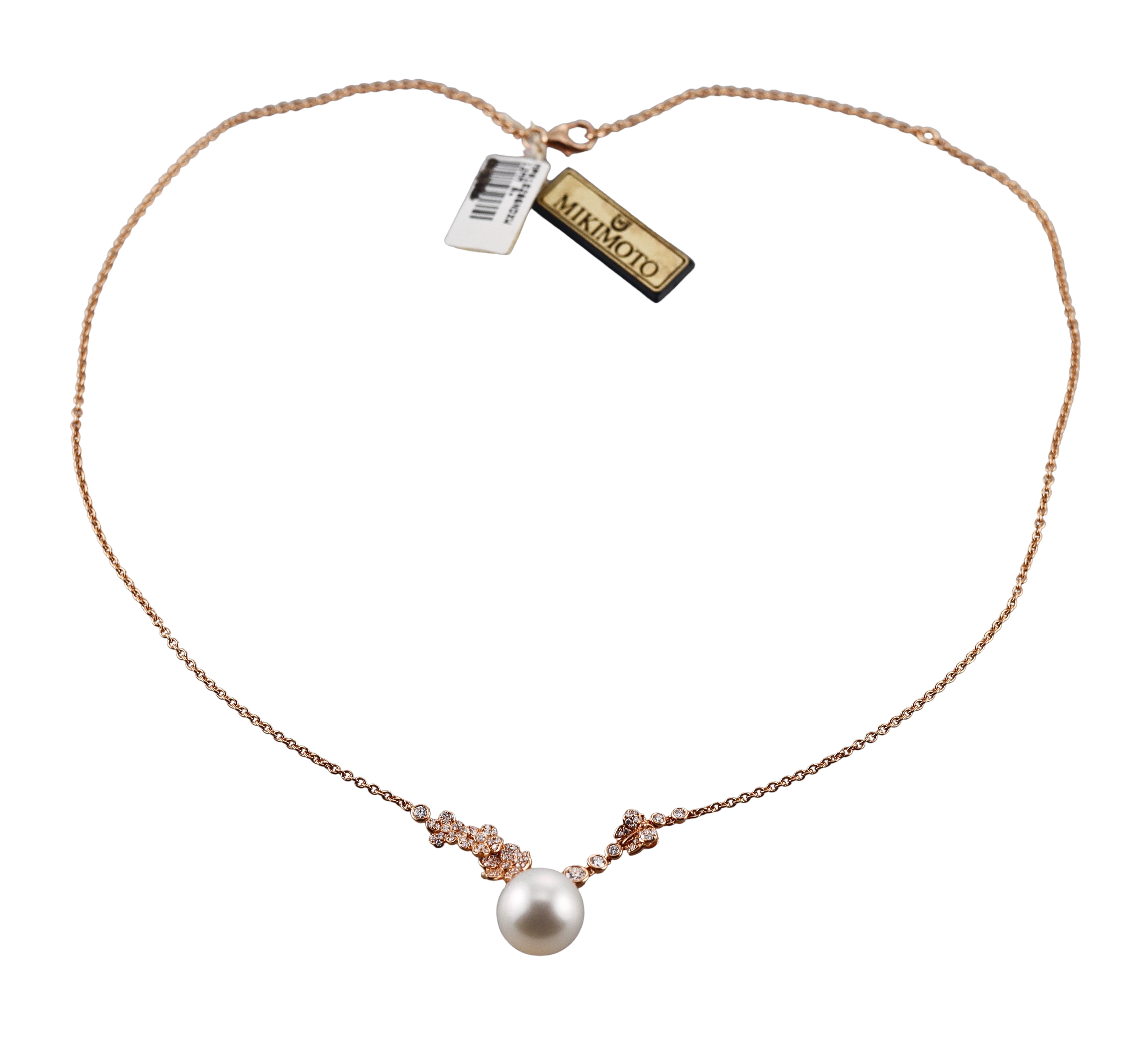 Mikimoto Cherry Blossom Rose Gold South Sea Pearl Diamond Necklace