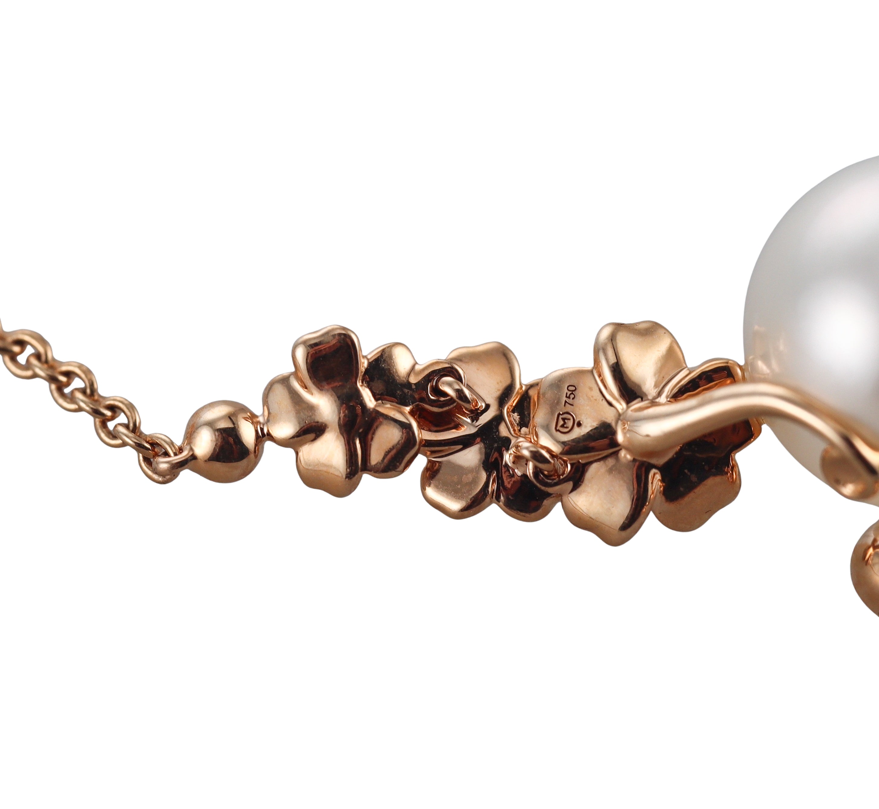 Mikimoto Cherry Blossom Rose Gold South Sea Pearl Diamond Necklace