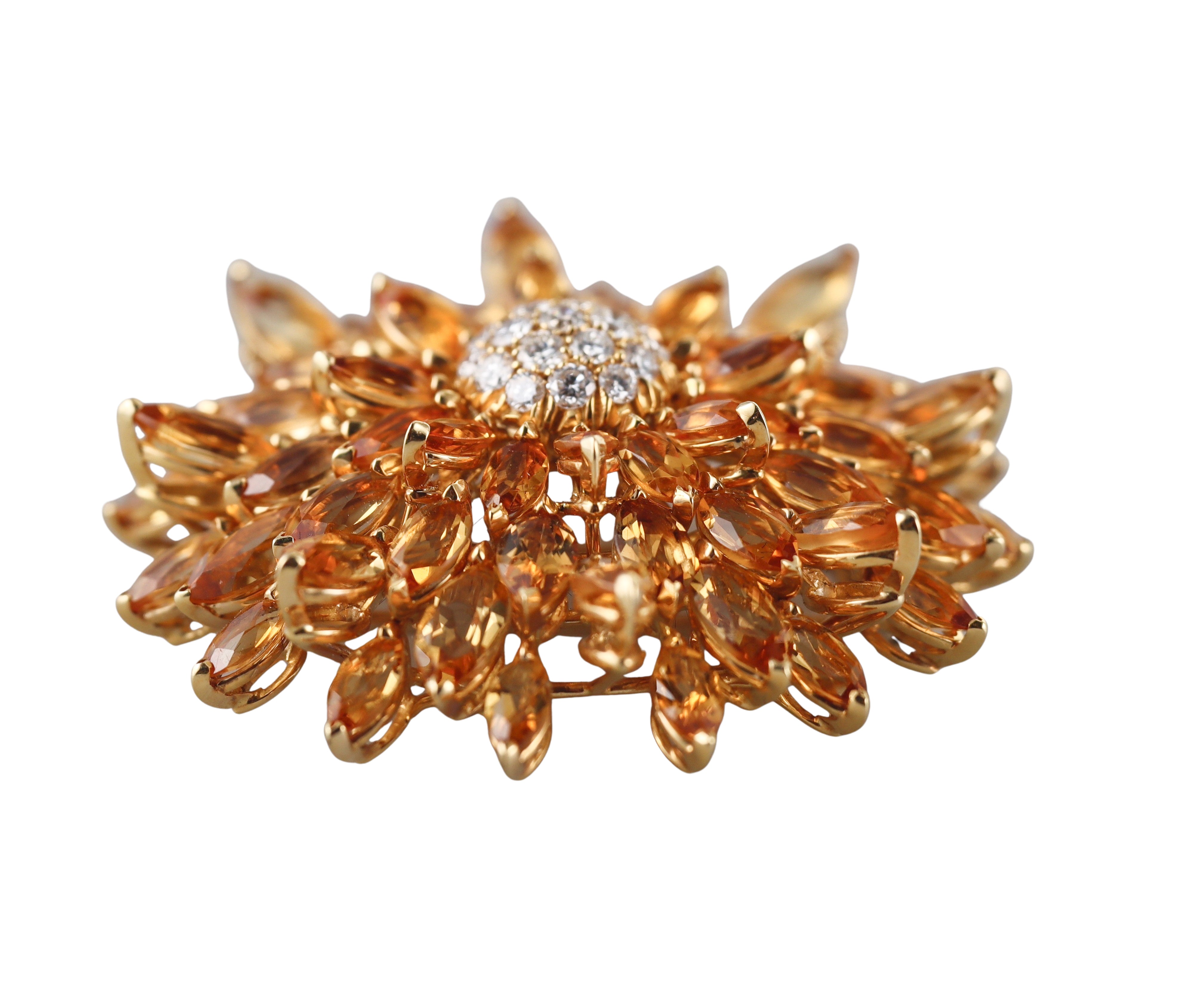 Asprey Daisy Heritage Citrine Diamond Gold Flower Brooch Pin