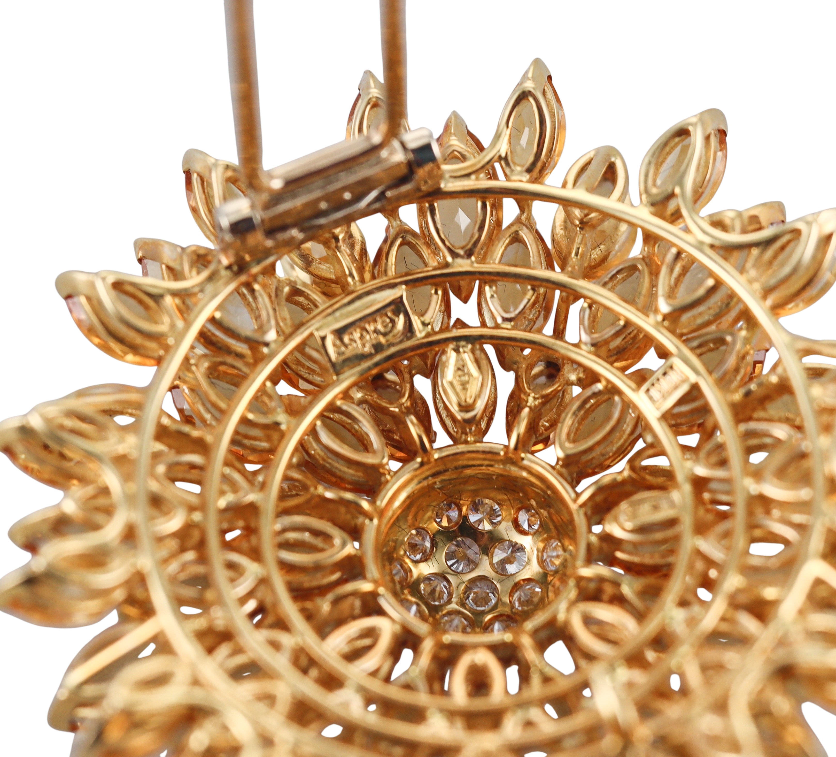 Asprey Daisy Heritage Citrine Diamond Gold Flower Brooch Pin