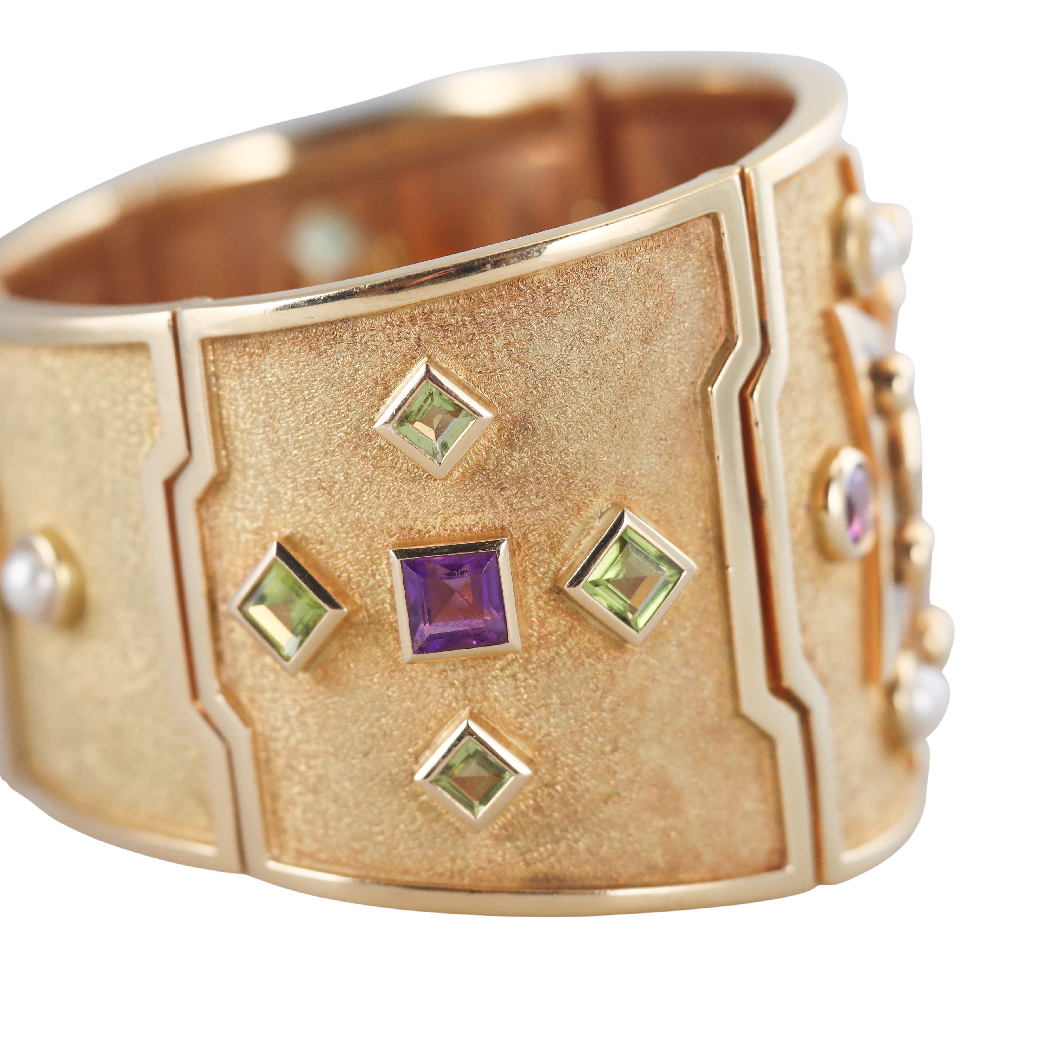 Verdura Maltese Cross Gold Amethyst Pearl Enamel Bracelet