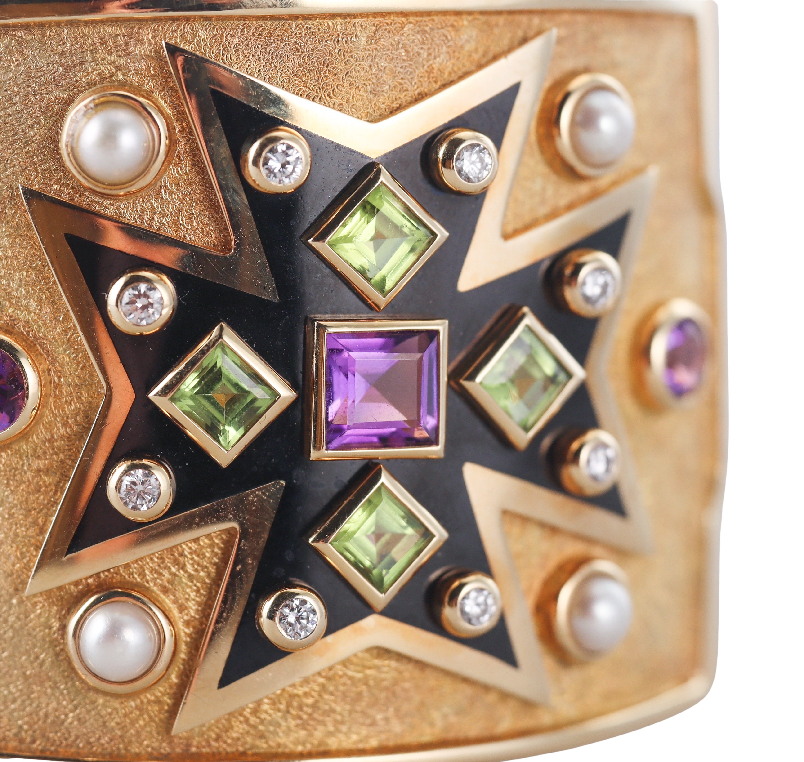 Verdura Maltese Cross Gold Amethyst Pearl Enamel Bracelet