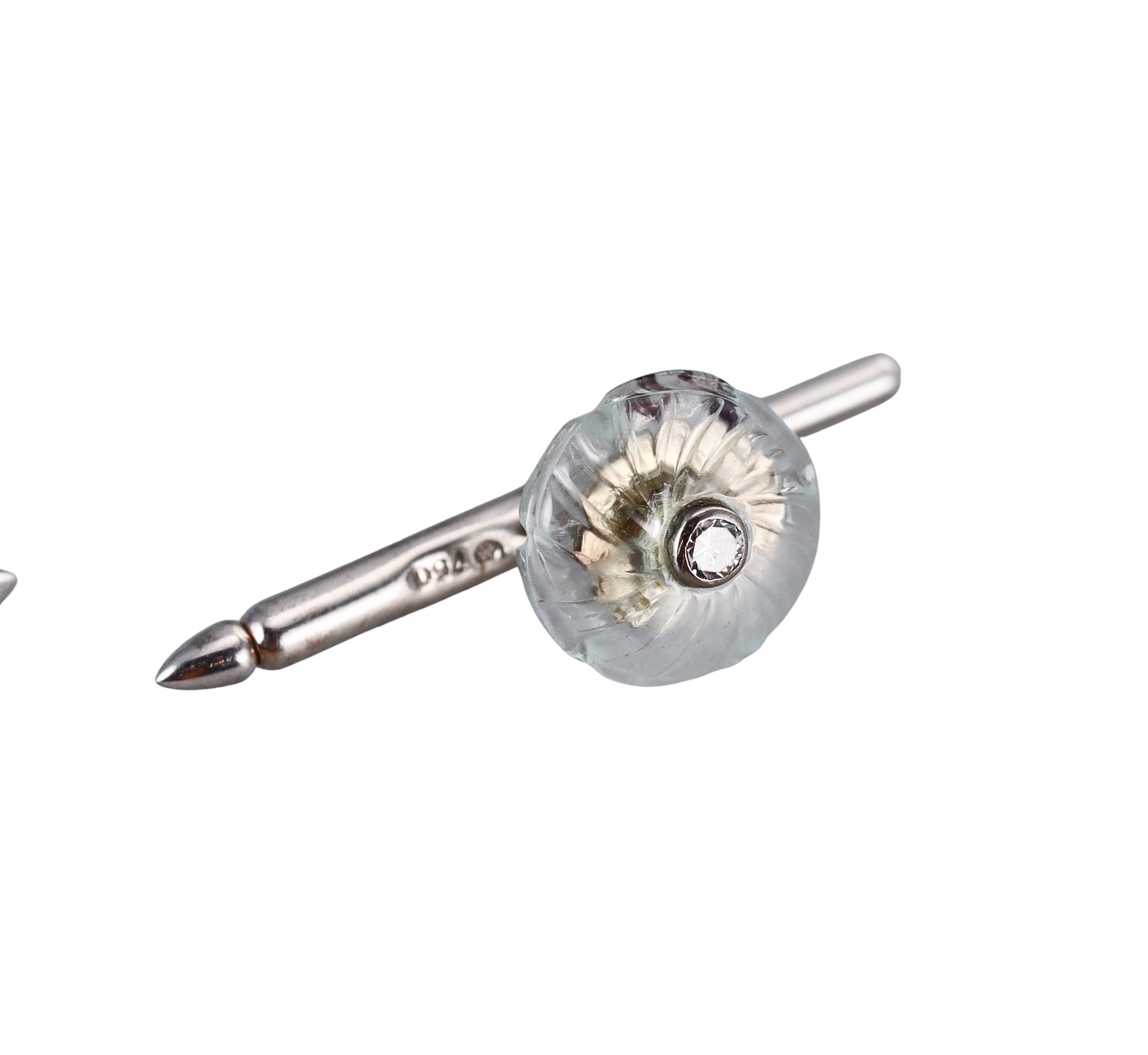 Trianon Carved Aquamarine Diamond Cufflinks Stud Dress Set