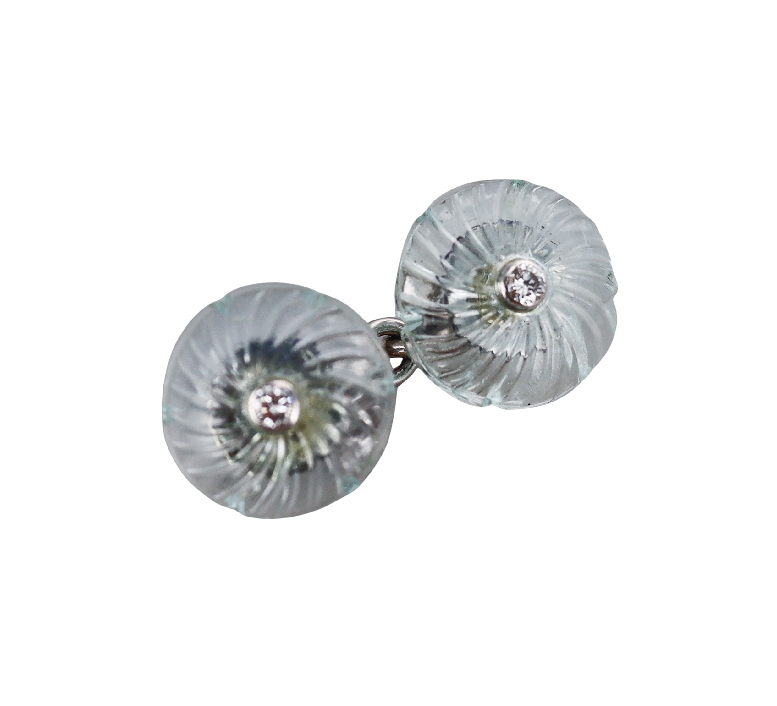 Trianon Carved Aquamarine Diamond Cufflinks Stud Dress Set