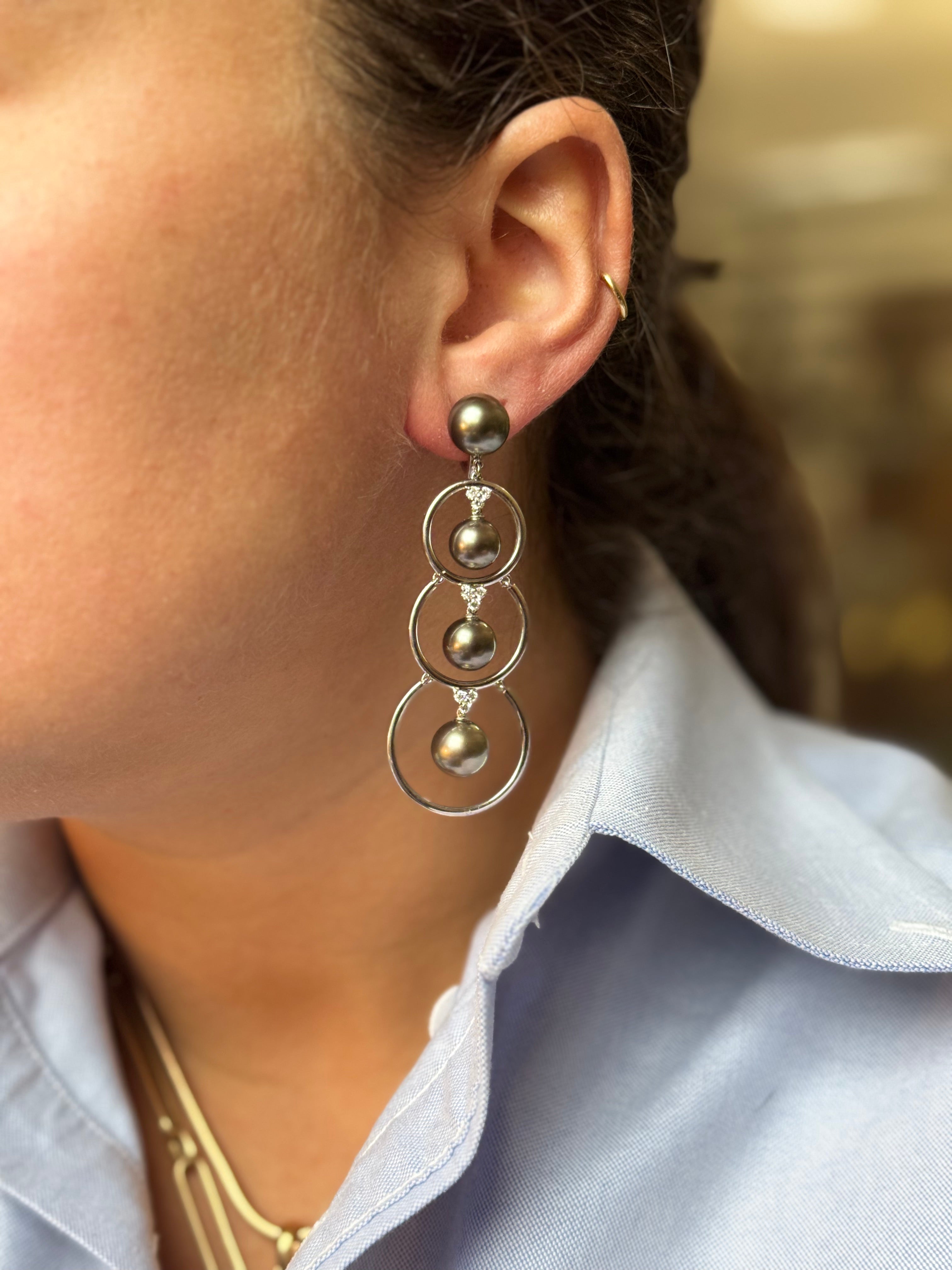 Assael Prince Dimitri Tahitian Pearl Diamond Gold Long Drop Earrings