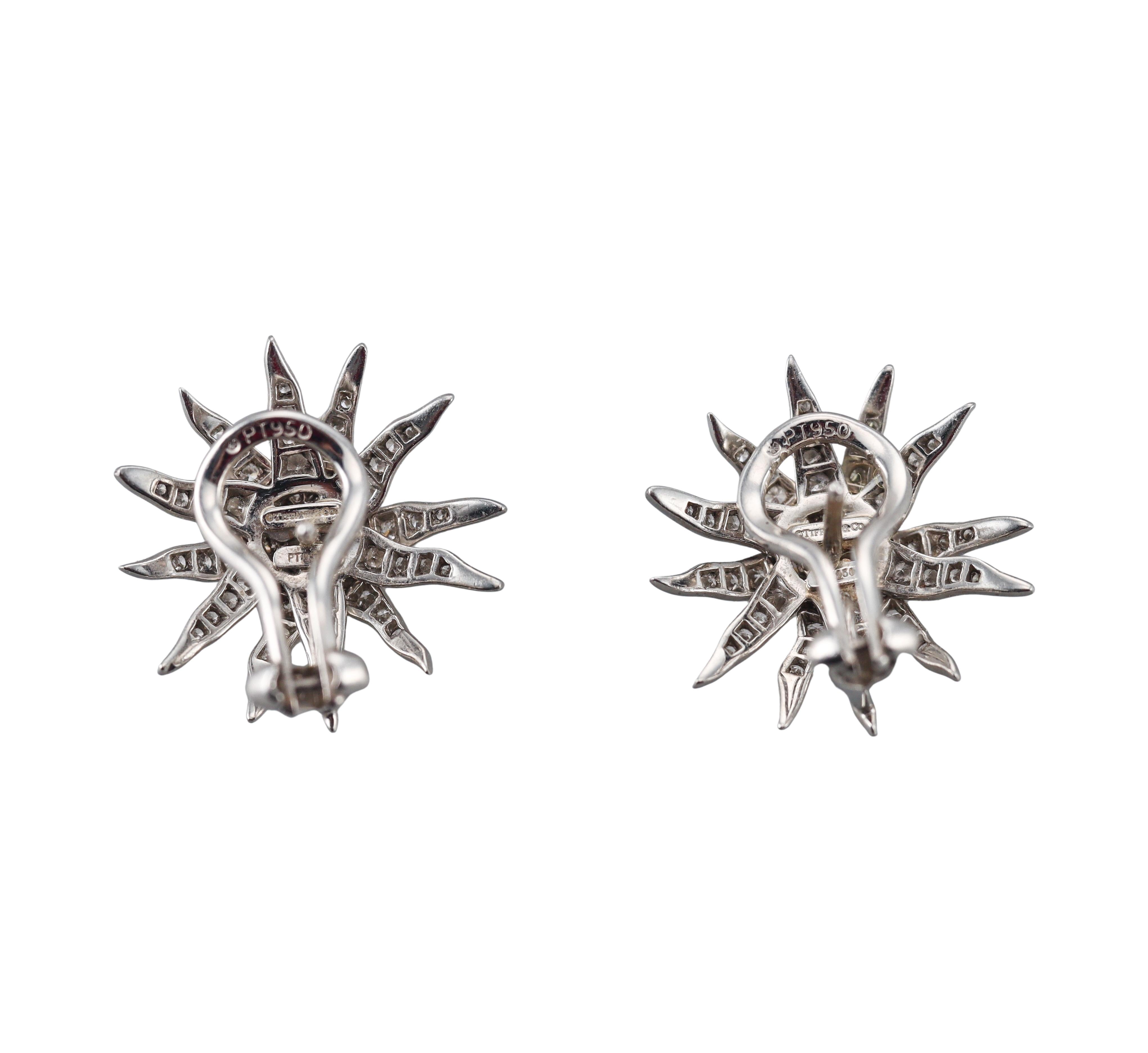 Tiffany & Co Lace Sunburst Platinum Diamond Earrings