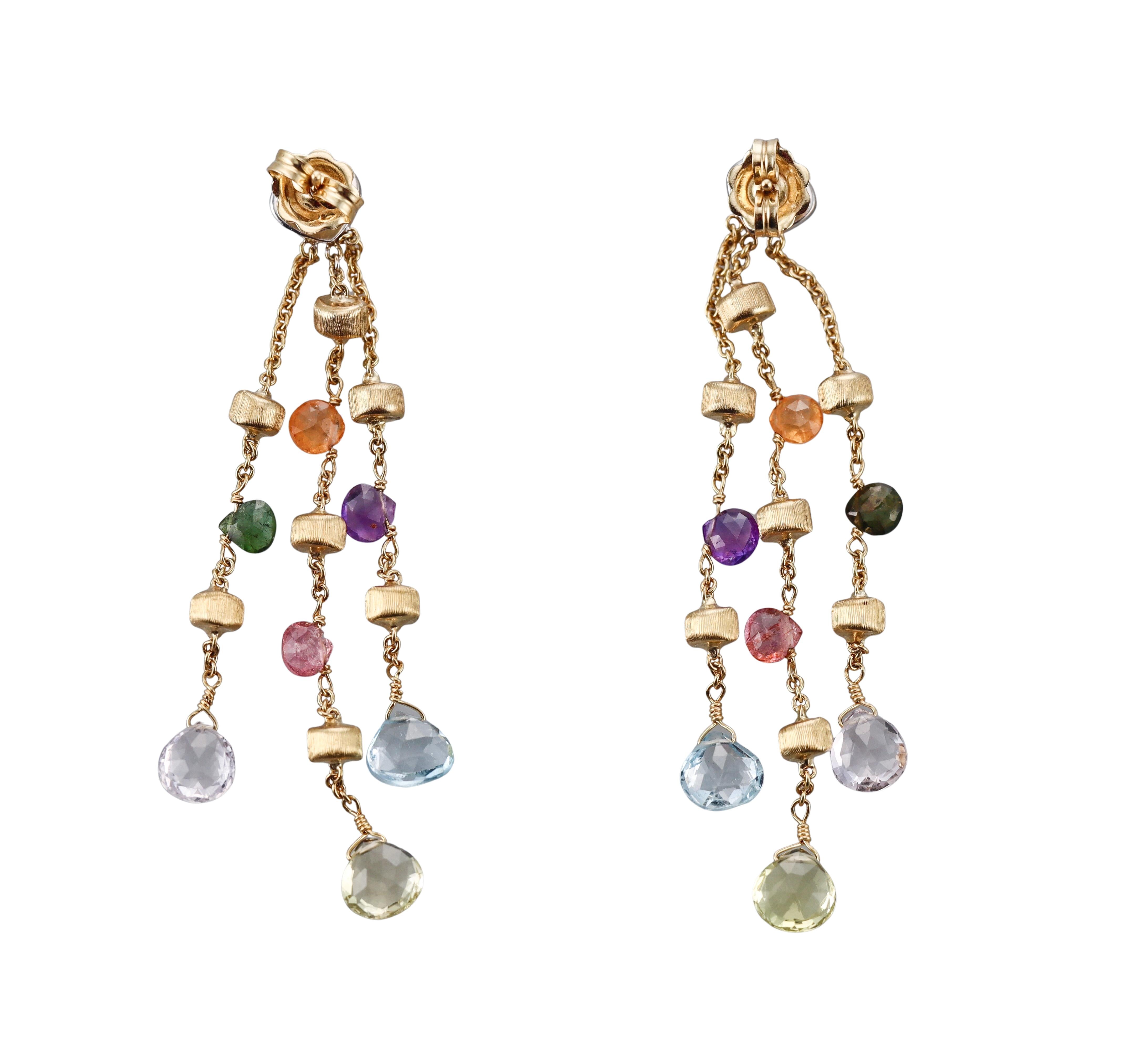 Marco Bicego Paradise Diamond Gemstone Gold Triple Drop Earrings
