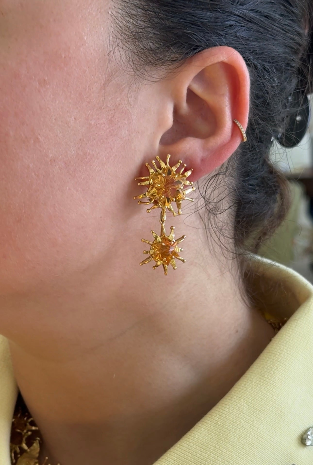 Tony Duquette Citrine Gold Day Night Earrings