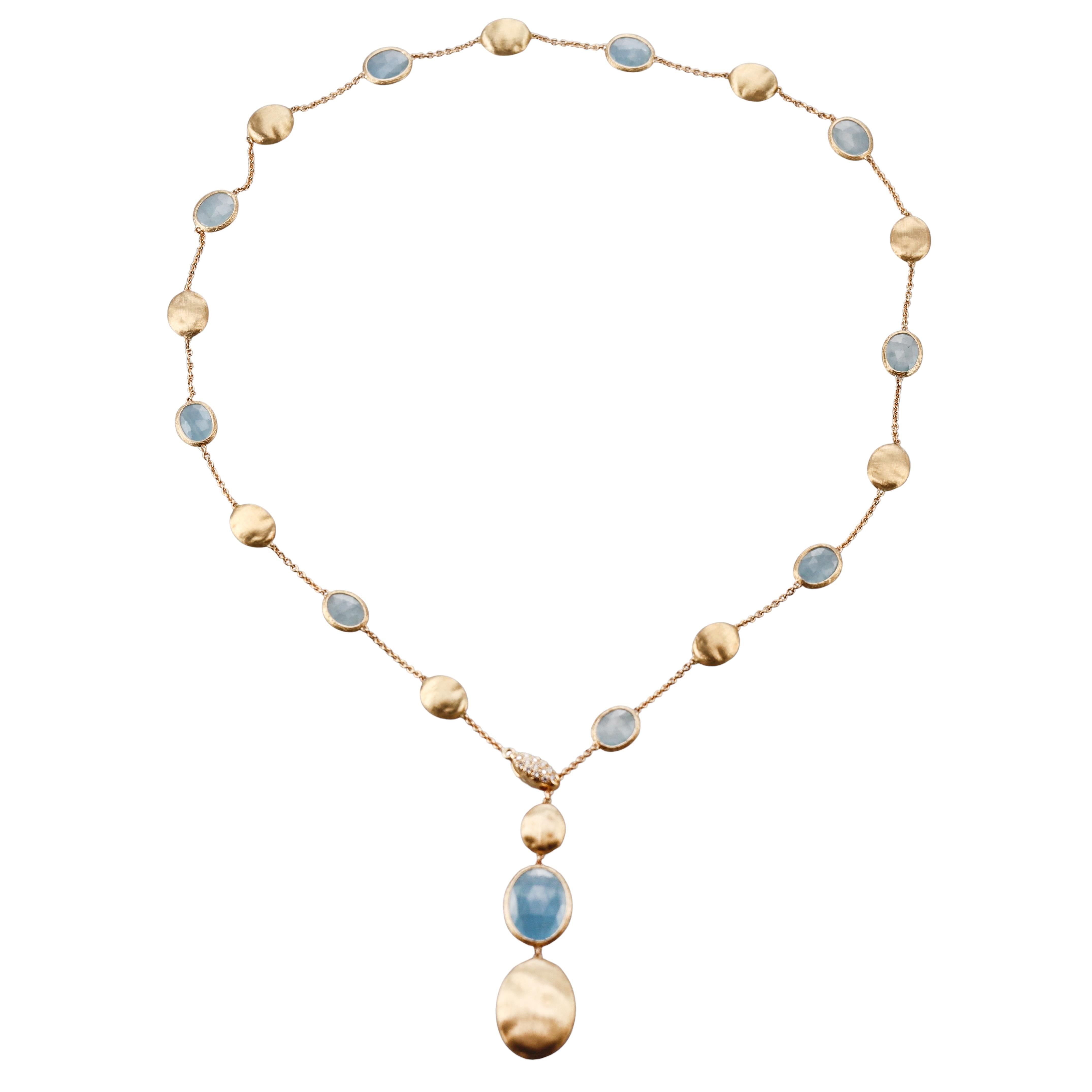 Marco Bicego Siviglia Aquamarine Diamond Gold Lariat Necklace