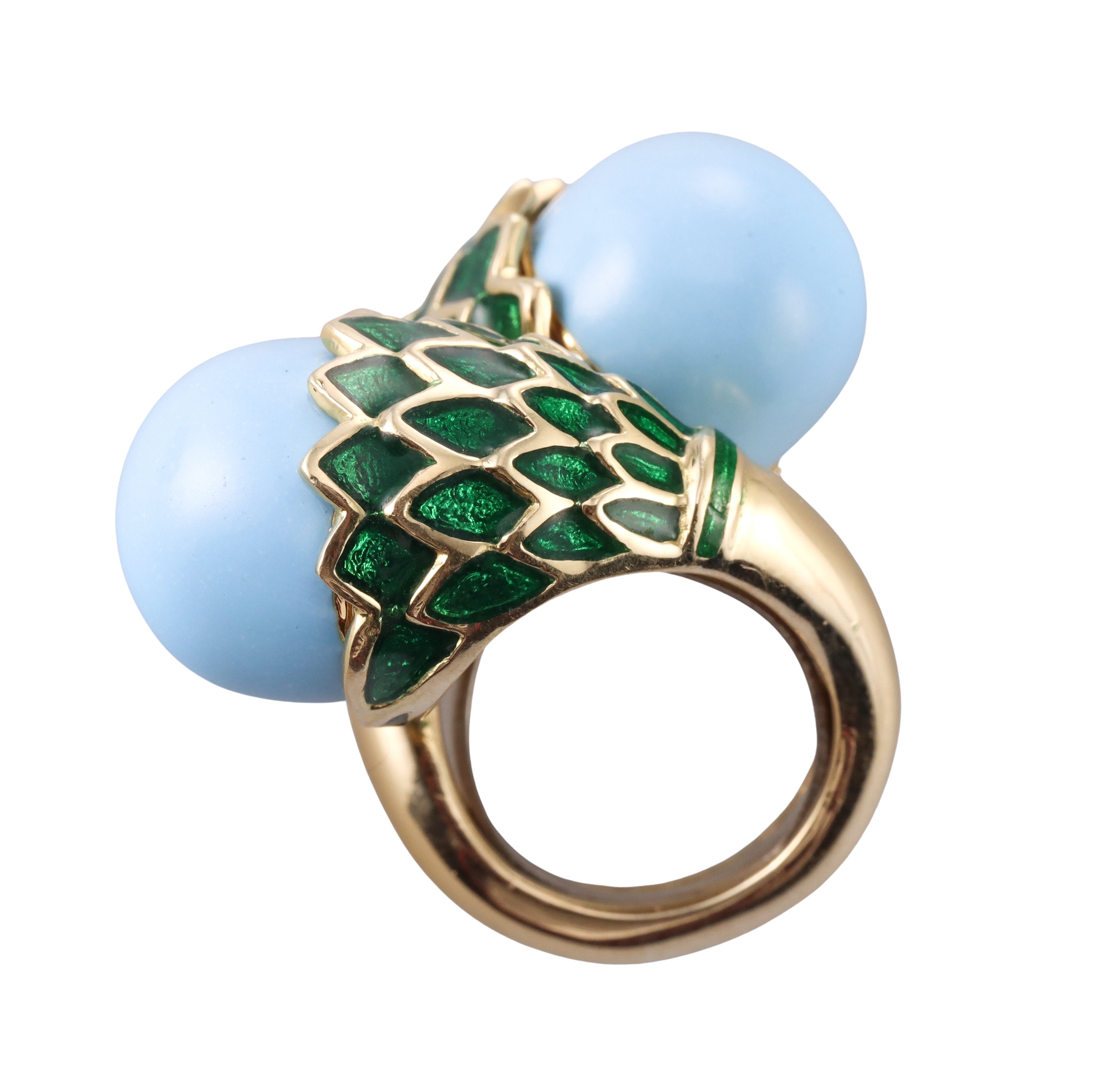 David Webb Turquoise Enamel Gold Bypass Ring