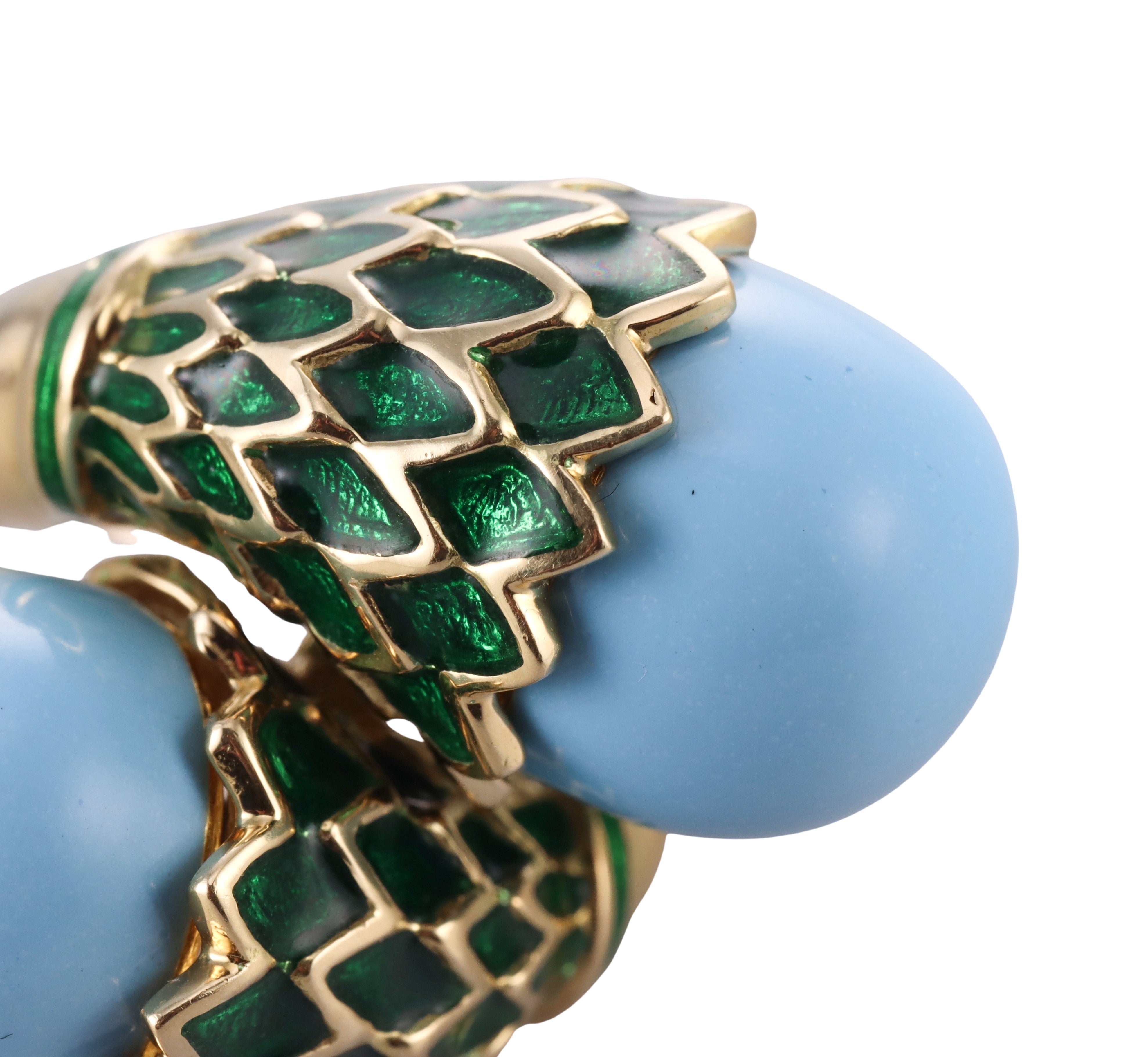 David Webb Turquoise Enamel Gold Bypass Ring