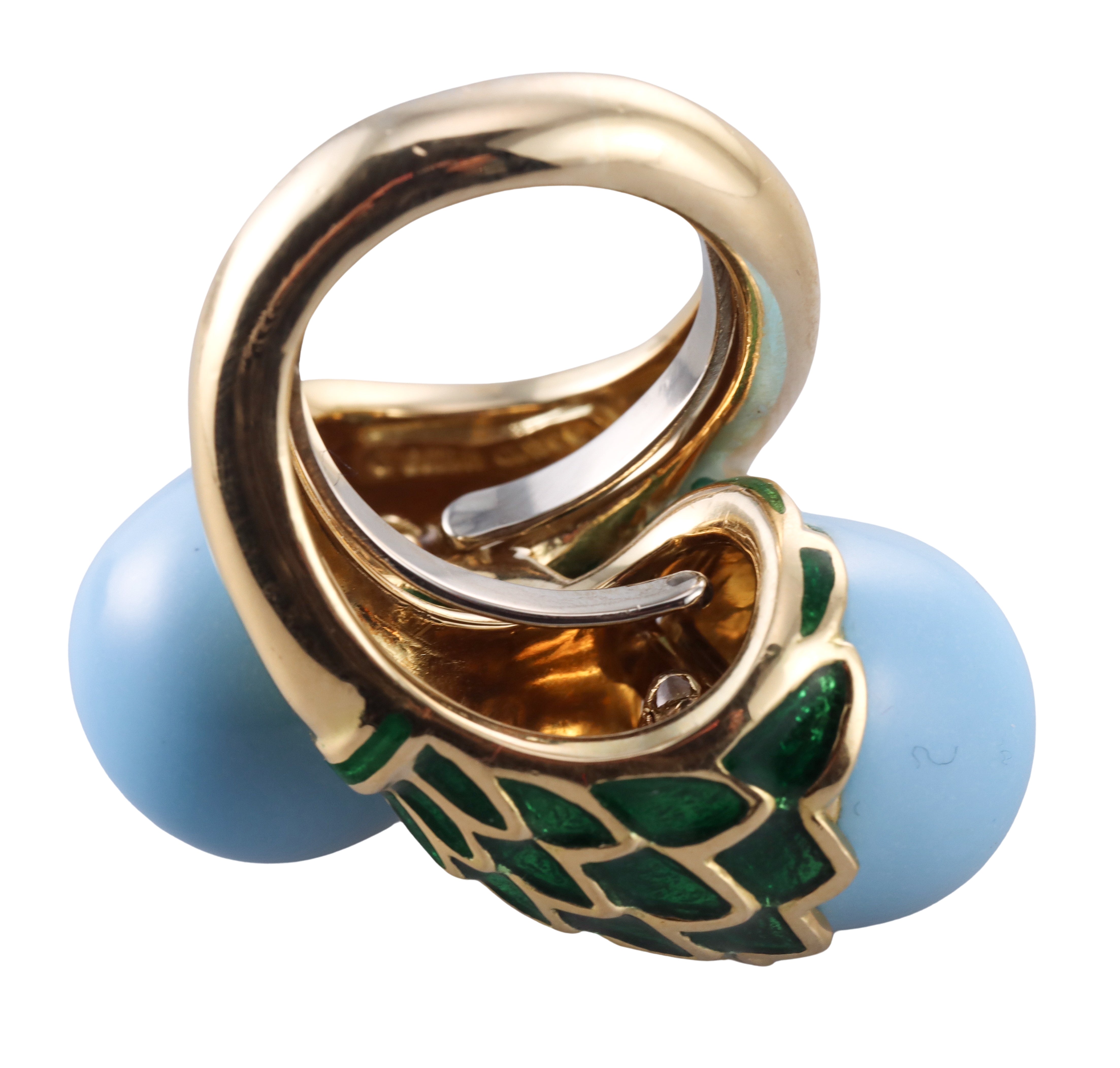 David Webb Turquoise Enamel Gold Bypass Ring