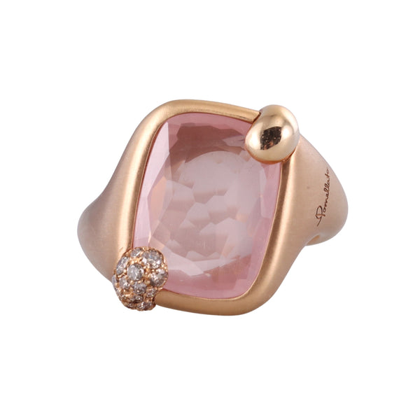 Pomellato Ritratto 18k Gold Rose Quartz Diamond Ring