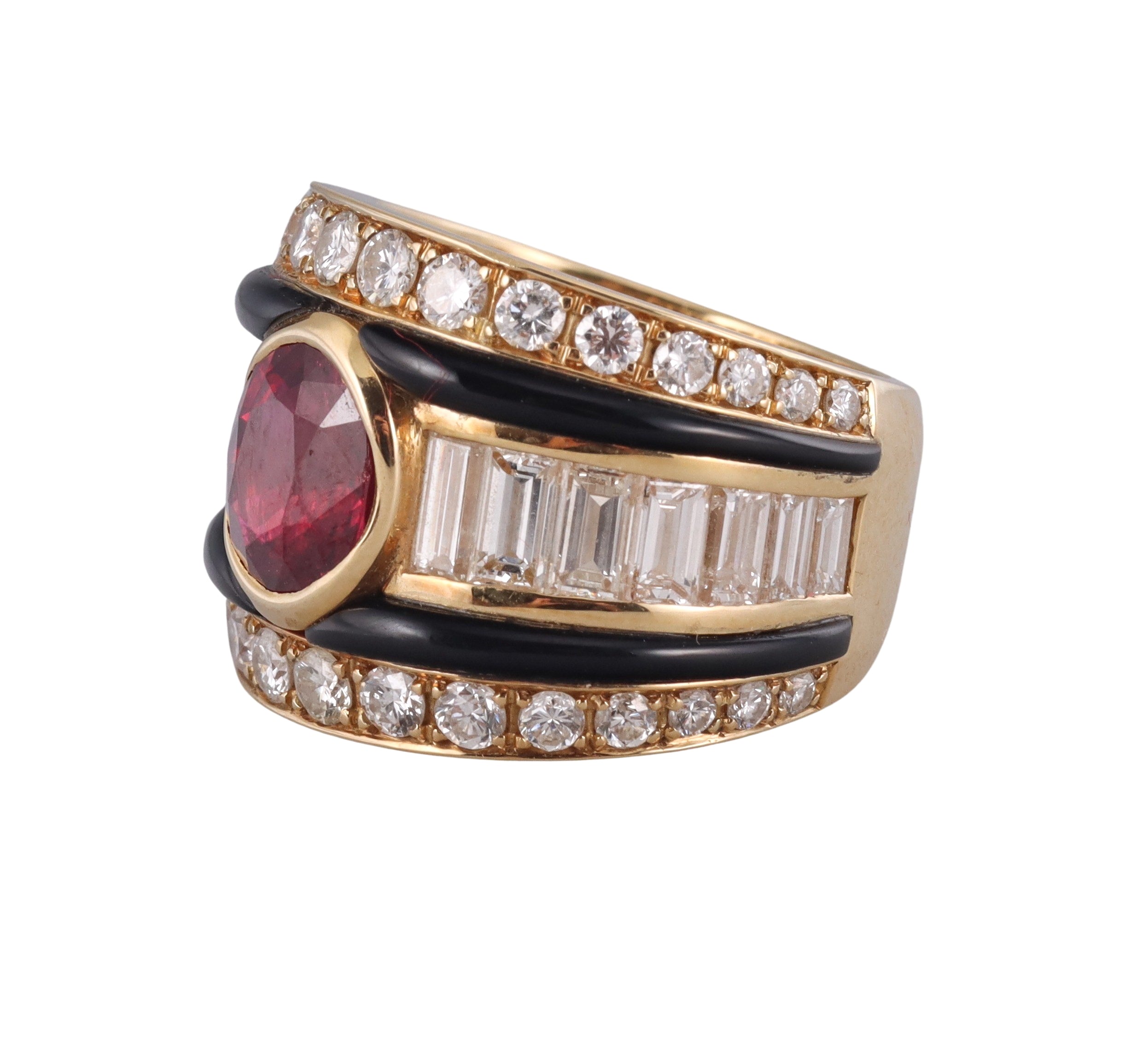 Italian 2.39ct Ruby Diamond Enamel Gold Ring