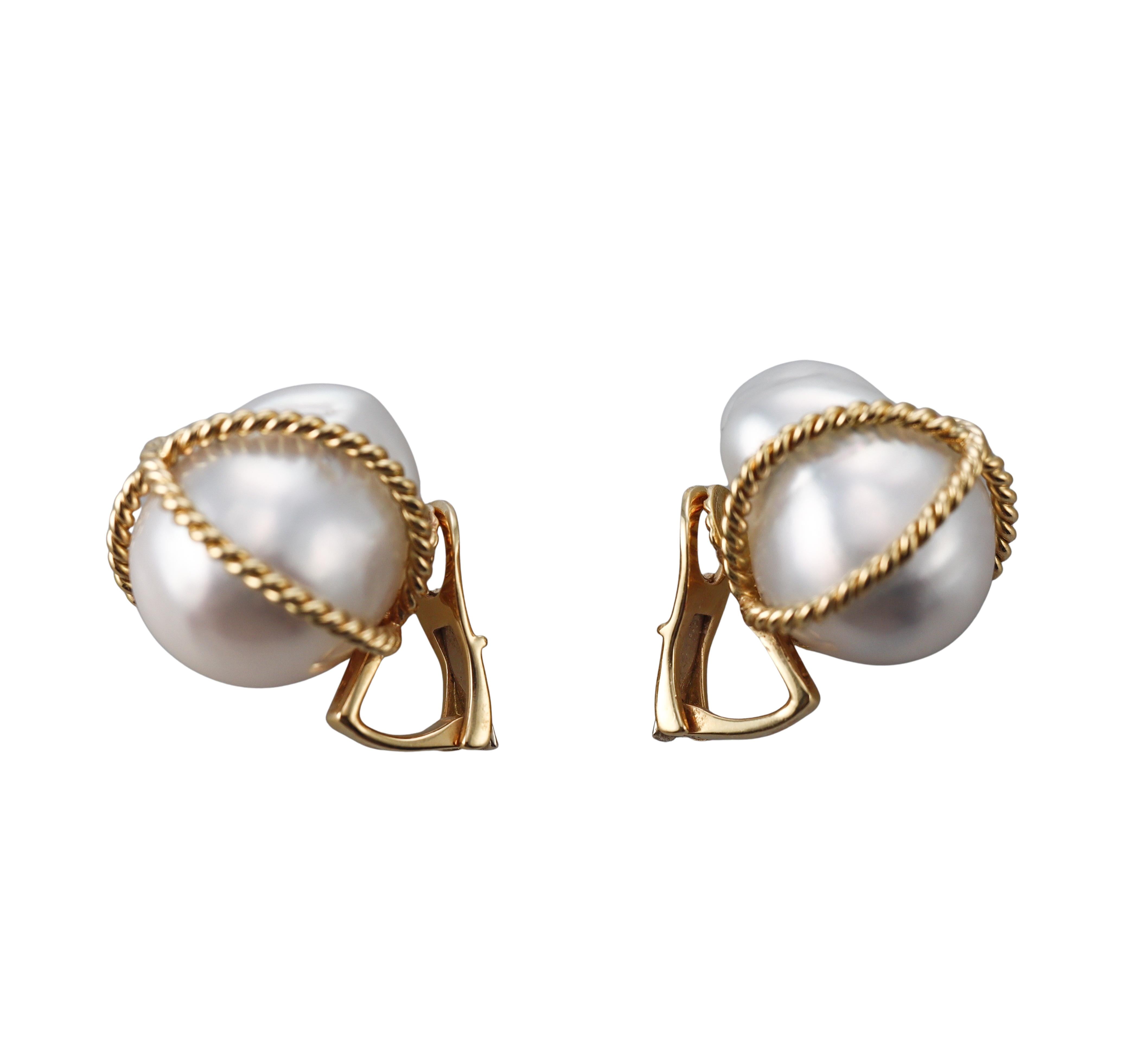 Verdura Gold Wrapped Pearl Earrings