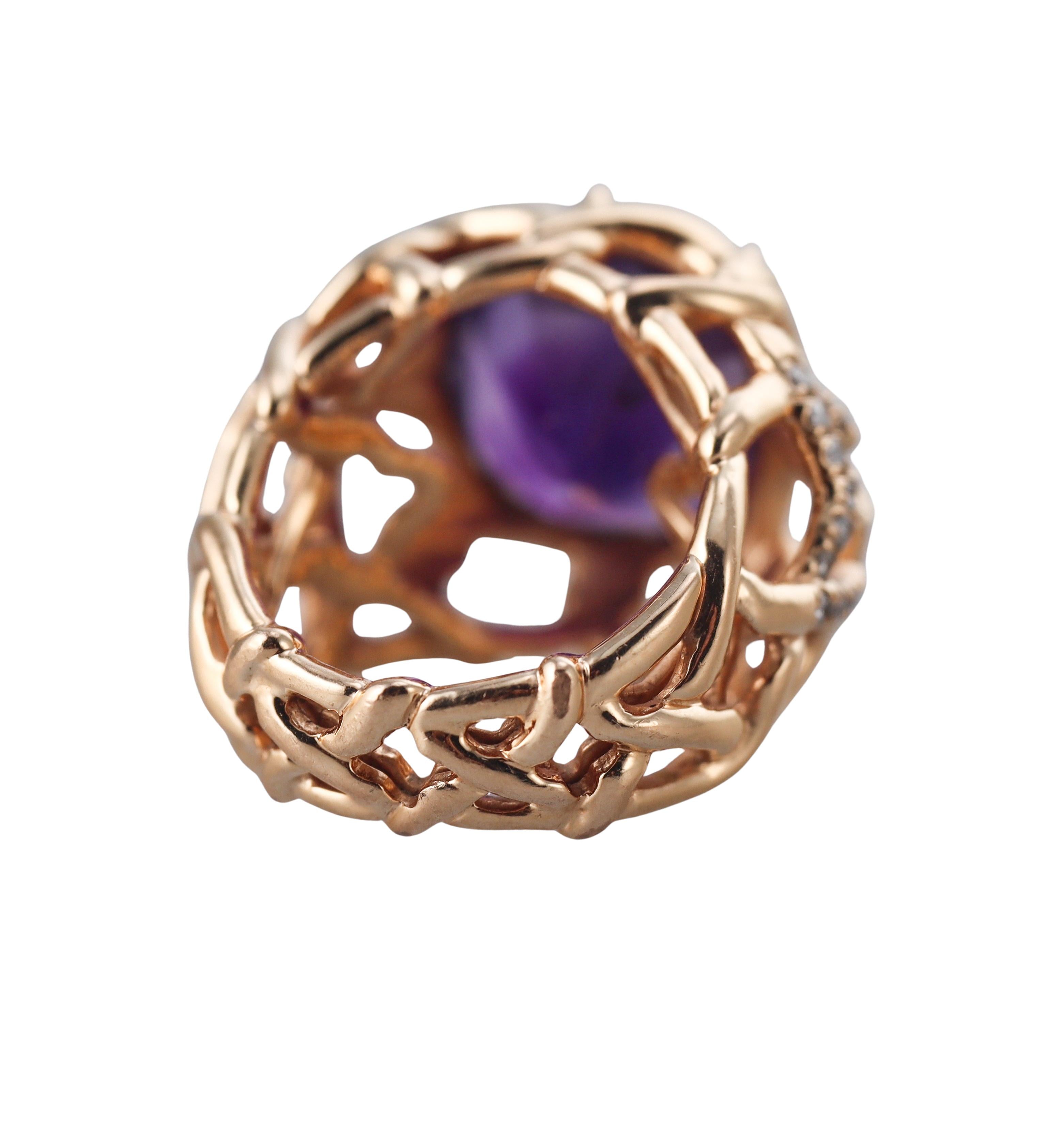 David Yurman Quatrefoil Diamond Amethyst Gold Ring