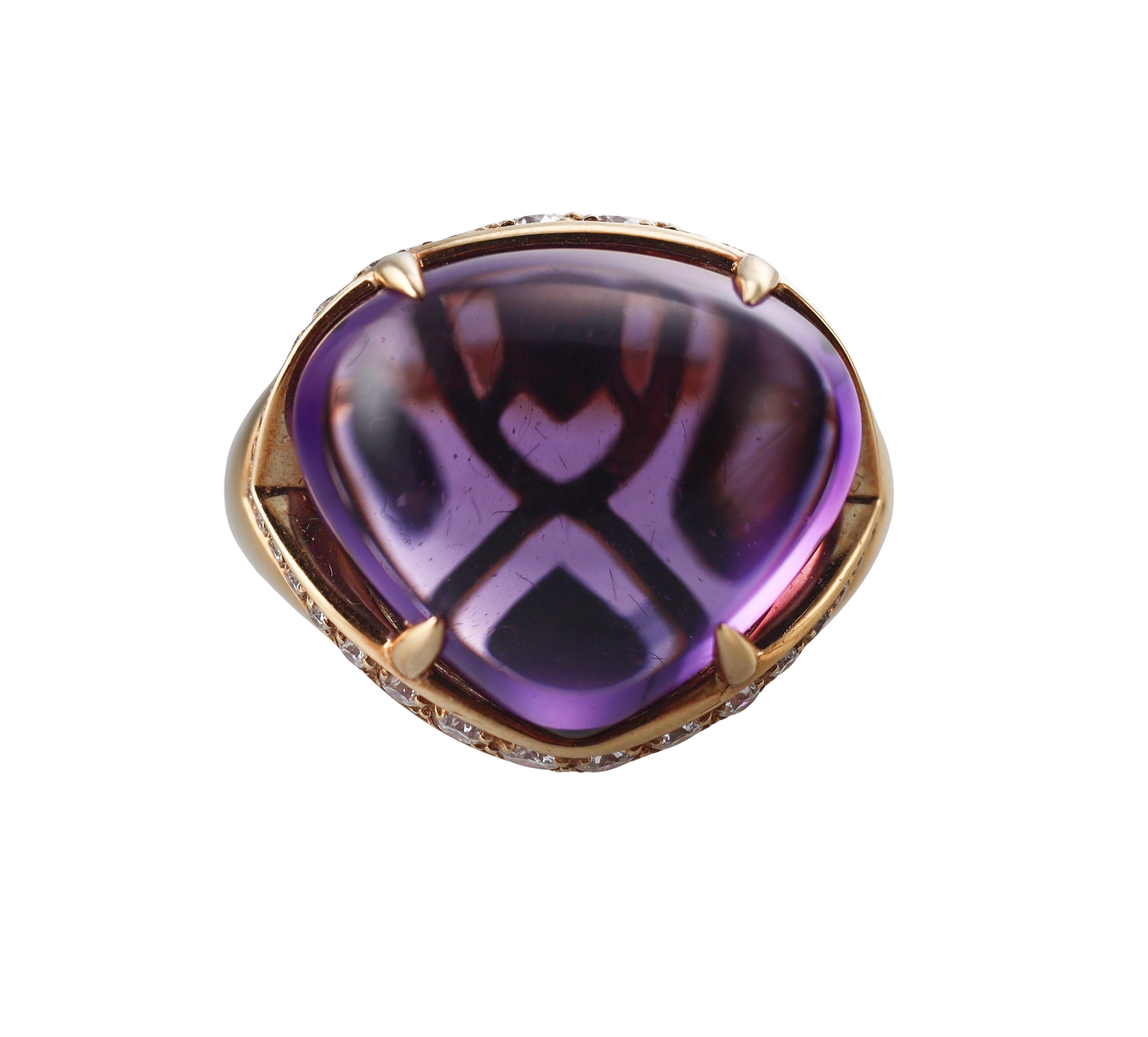 Bulgari Sassi Amethyst Diamond Gold Ring