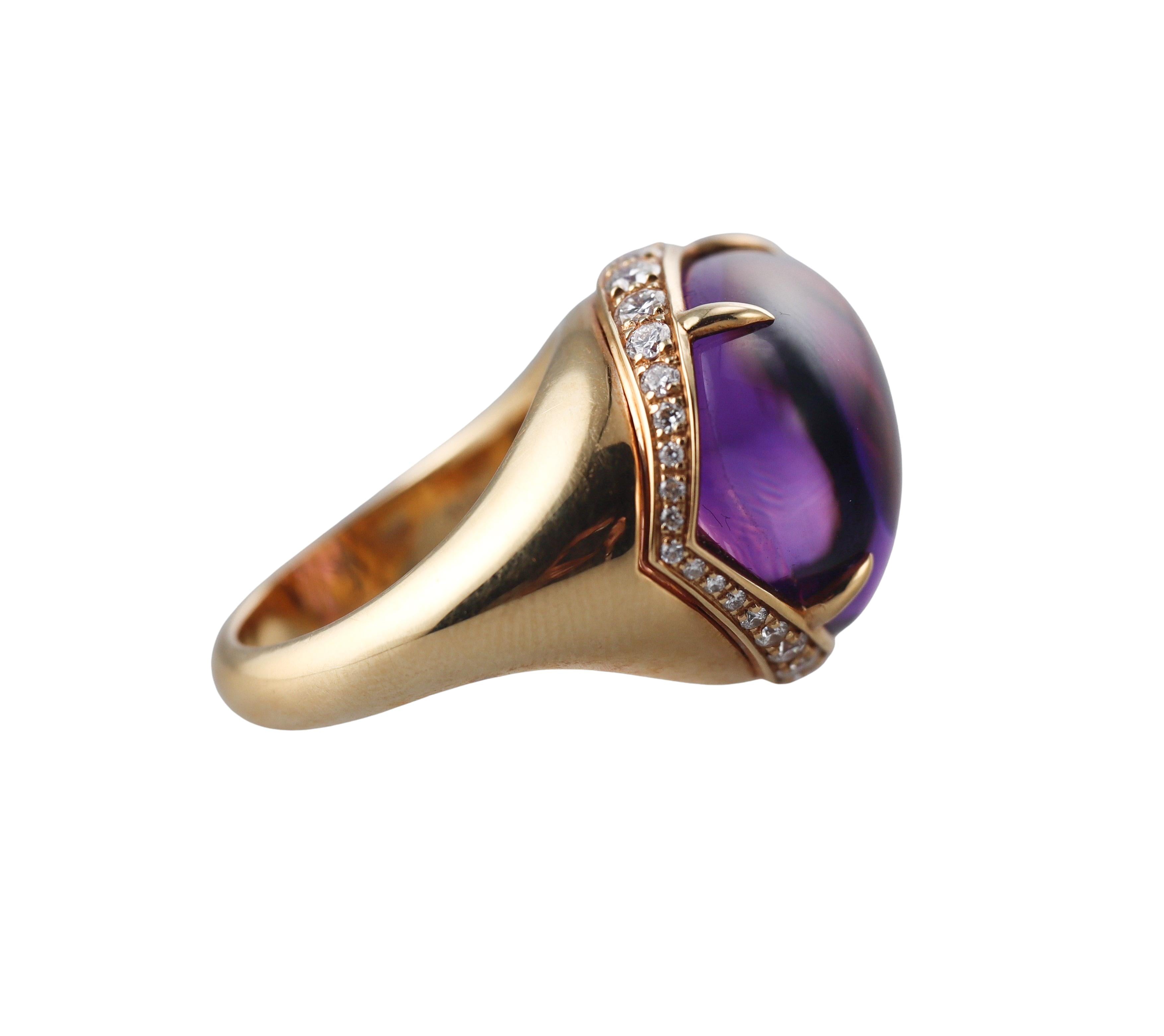 Bulgari Sassi Amethyst Diamond Gold Ring