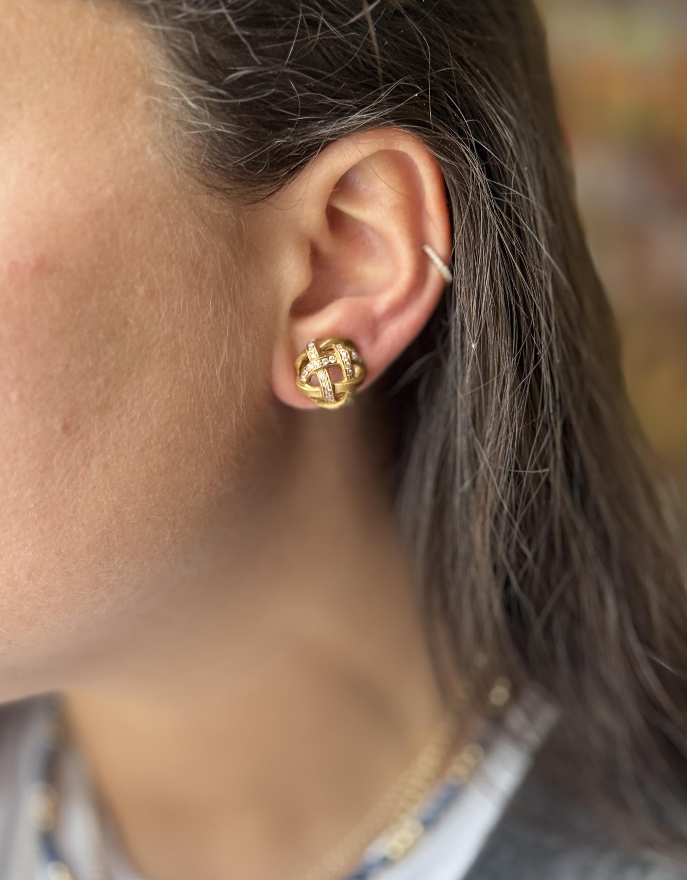 Angela Cummings Diamond Gold Woven Earrings