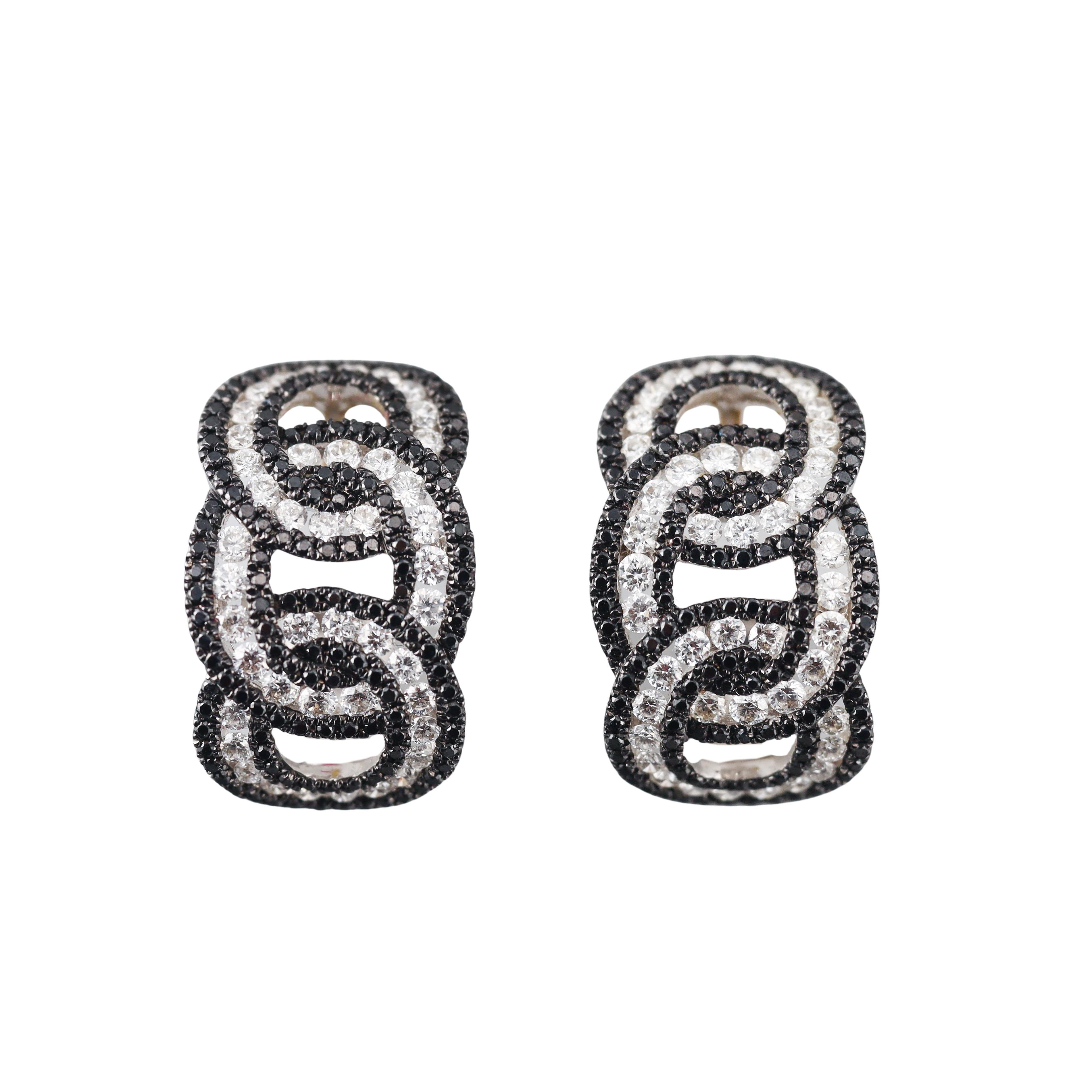 Black & White Diamond Gold Half Hoop Earrings