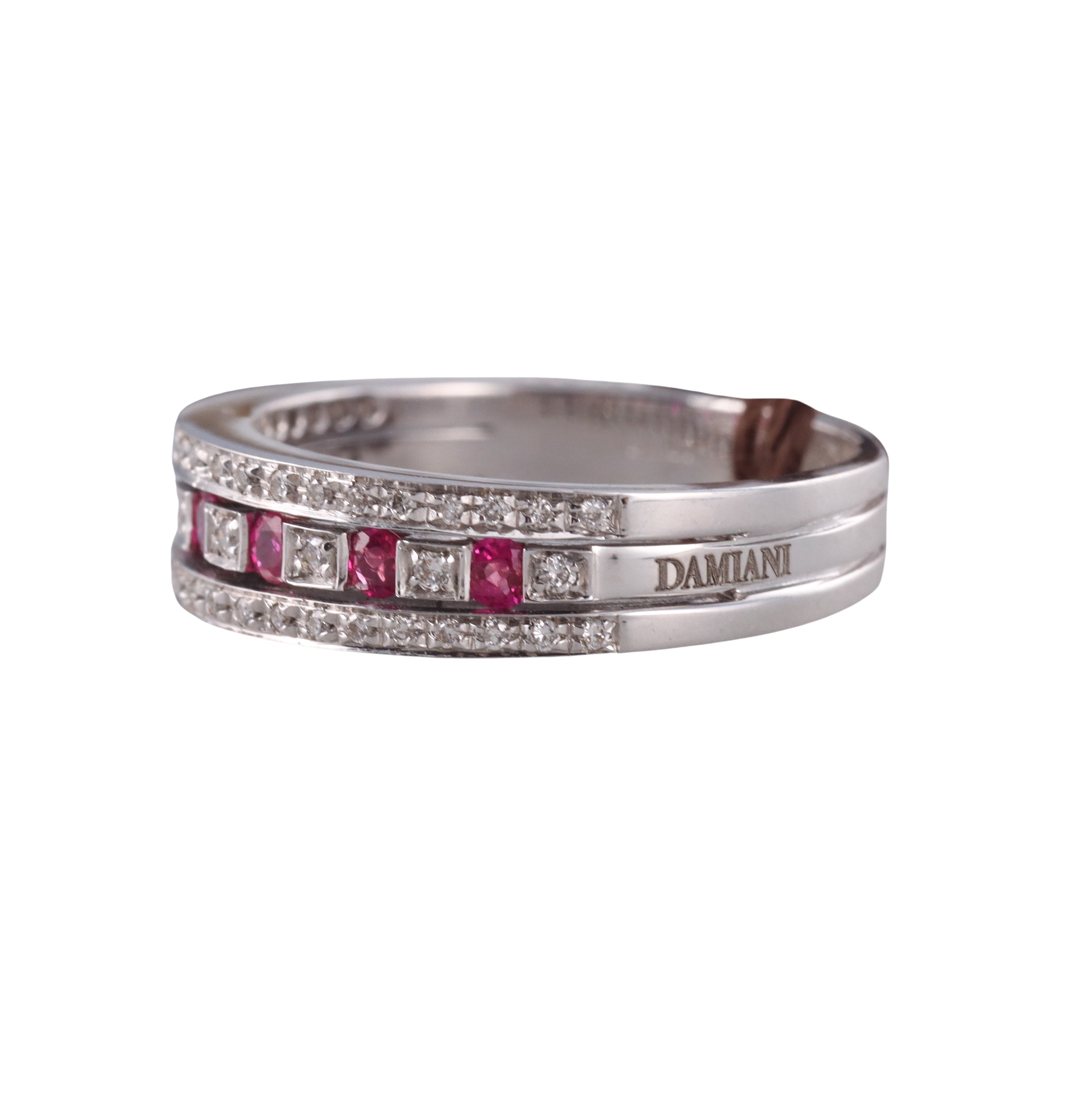 Damiani White Gold Ruby Diamond Half Band Ring