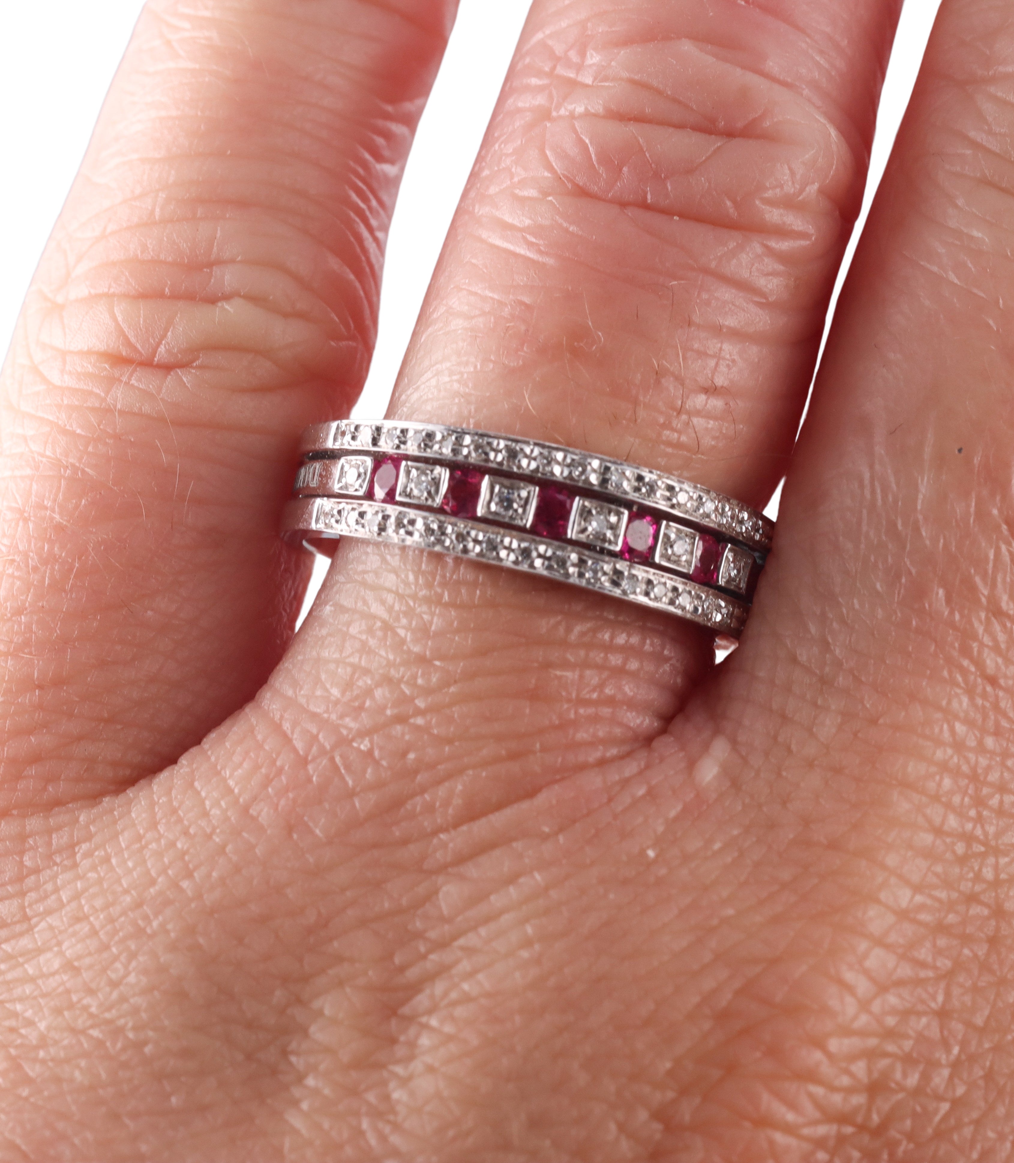 Damiani White Gold Ruby Diamond Half Band Ring