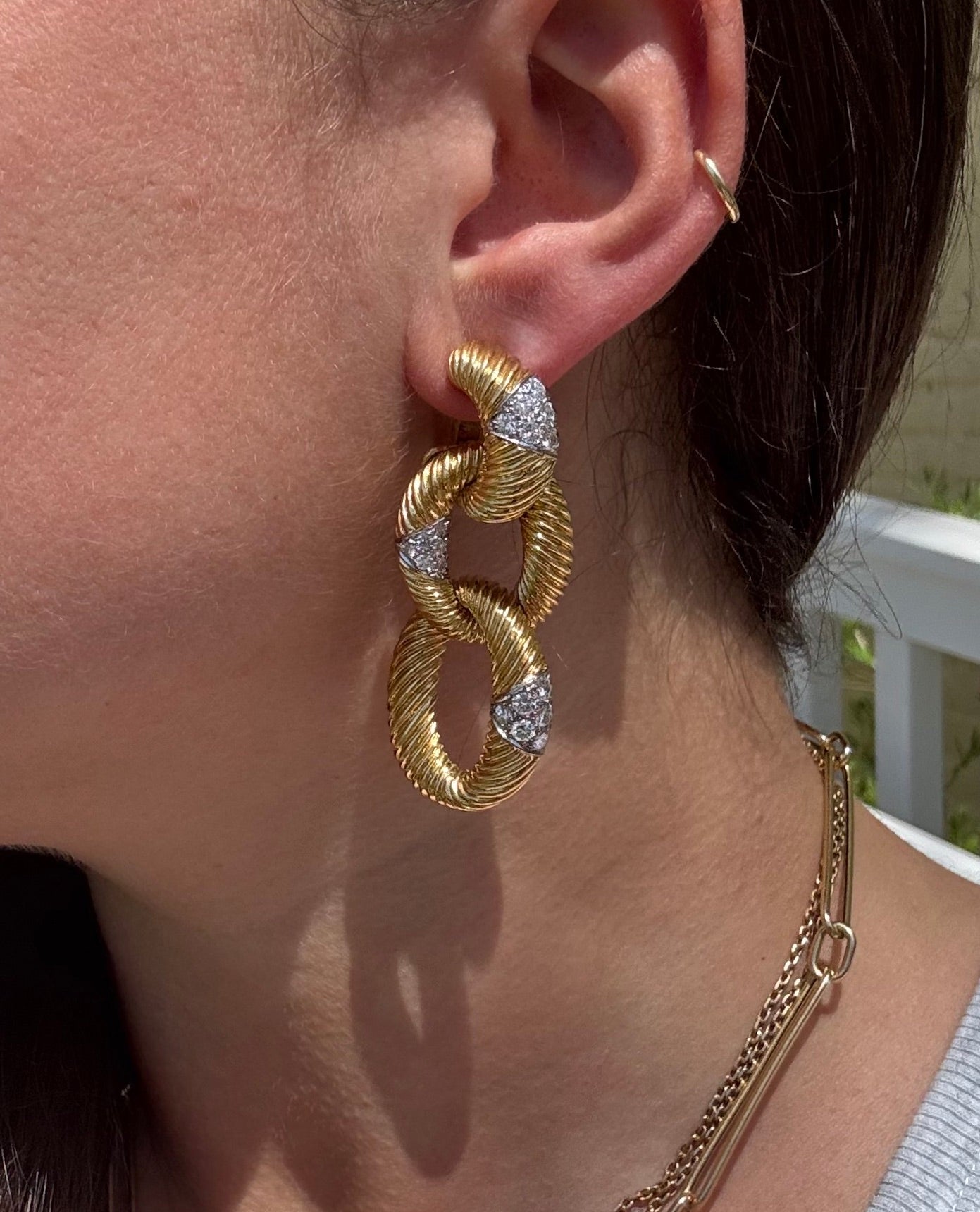 Wander France Gold Diamond Link Drop Earrings