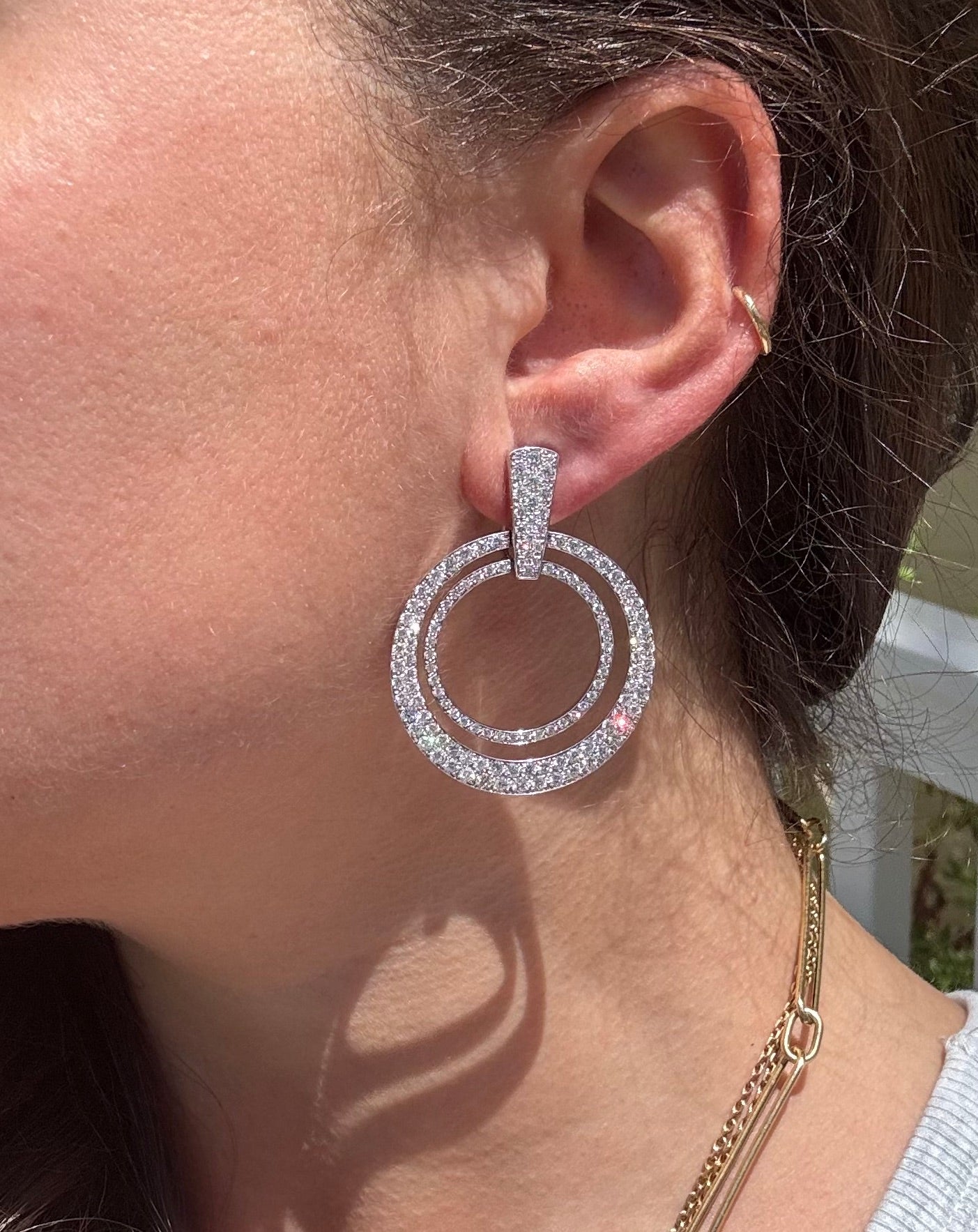 Italian 4.74ctw Diamond Gold Circle Drop Earrings
