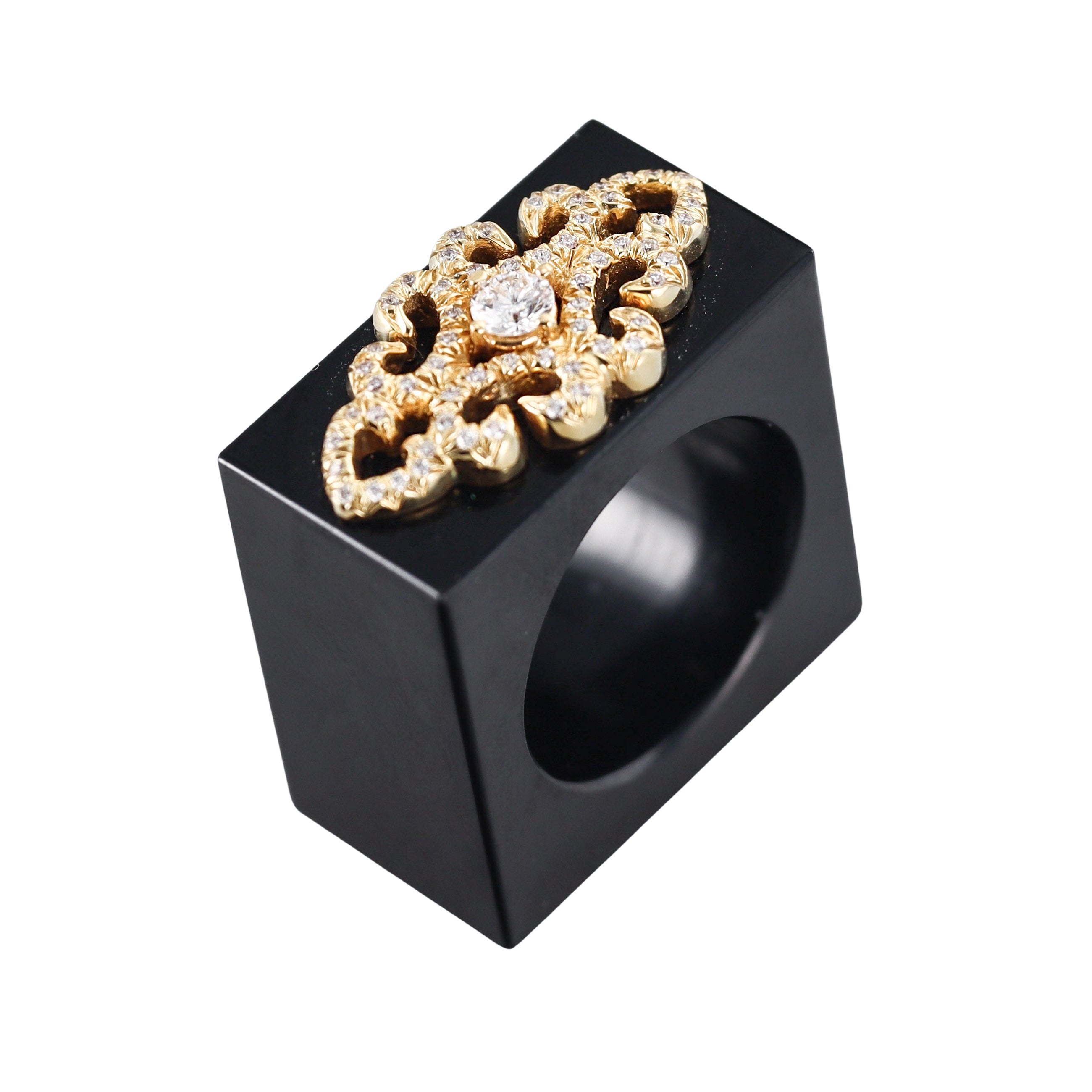 Henry Dunay Black Jade Diamond Gold Square Ring