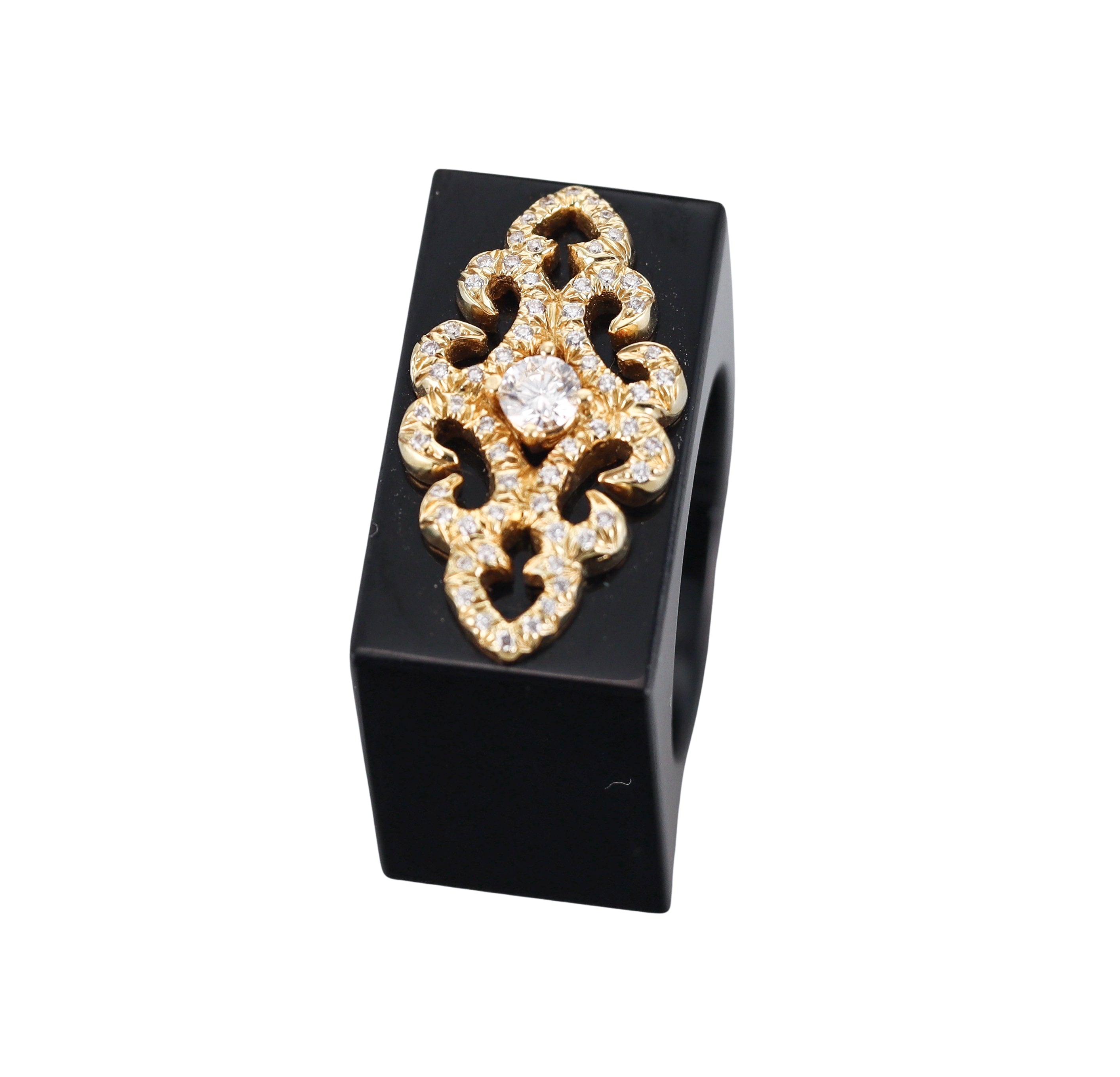 Henry Dunay Black Jade Diamond Gold Square Ring