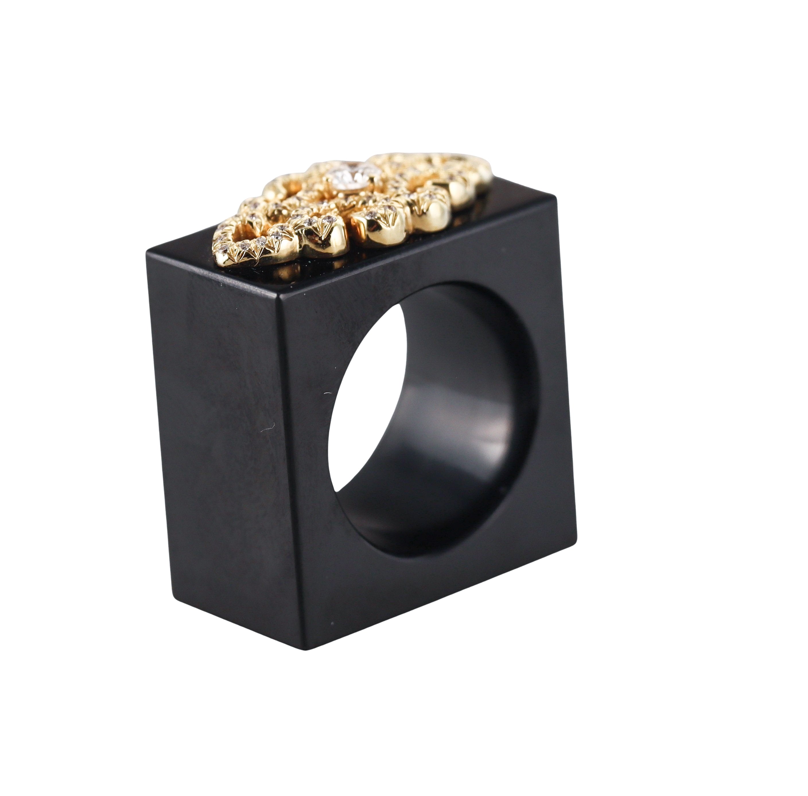 Henry Dunay Black Jade Diamond Gold Square Ring
