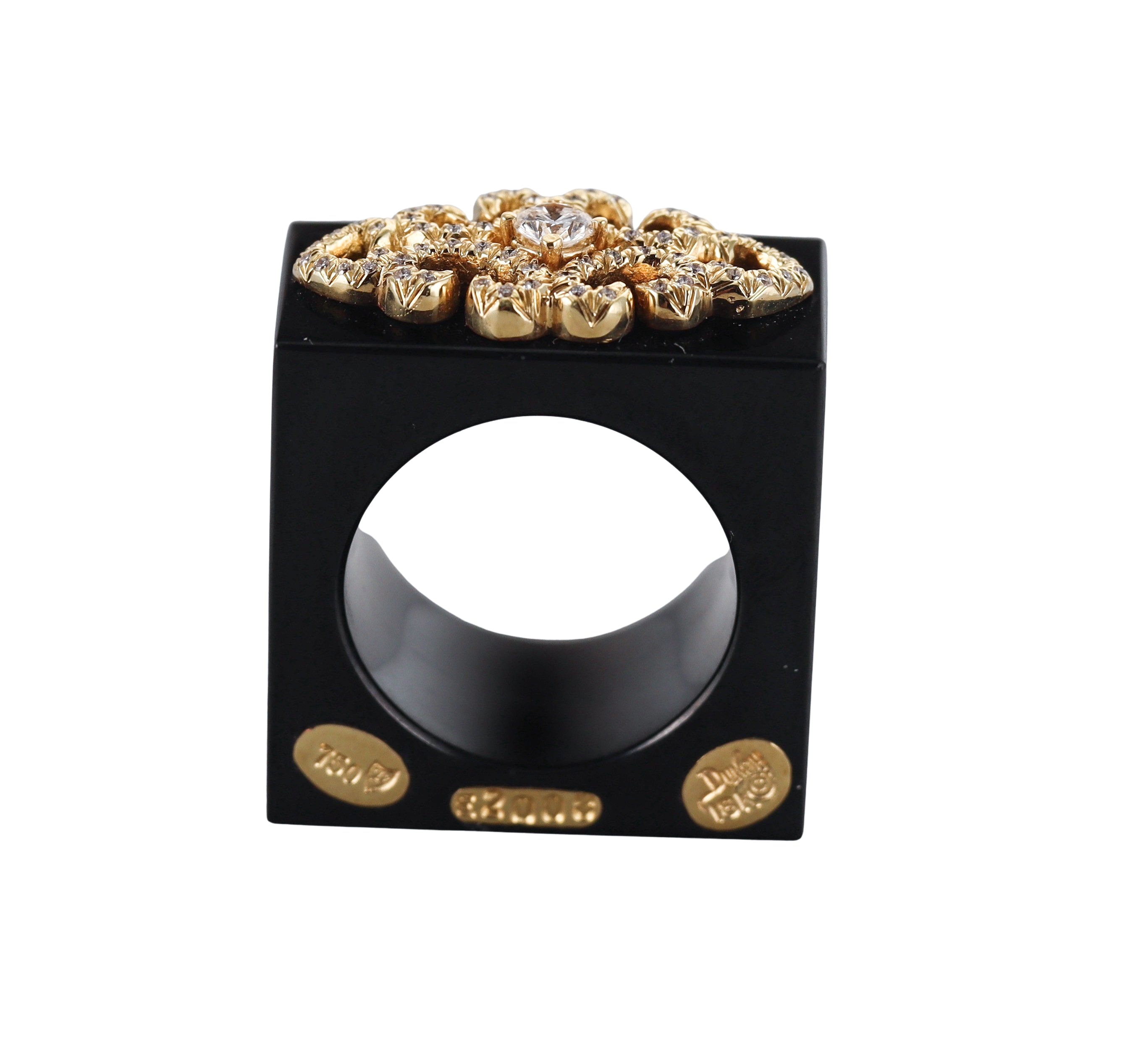 Henry Dunay Black Jade Diamond Gold Square Ring